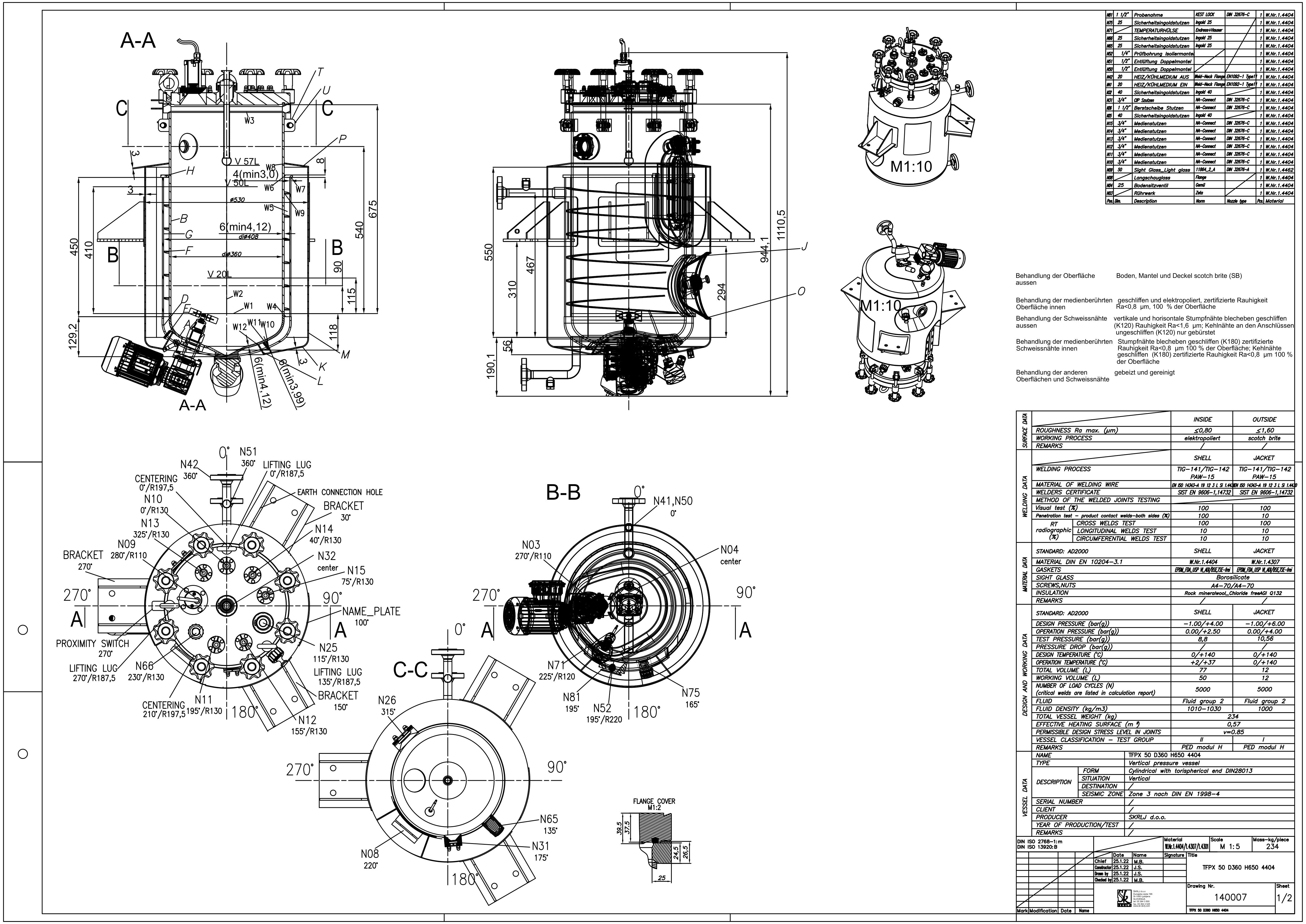Vertical vessel with temperature control