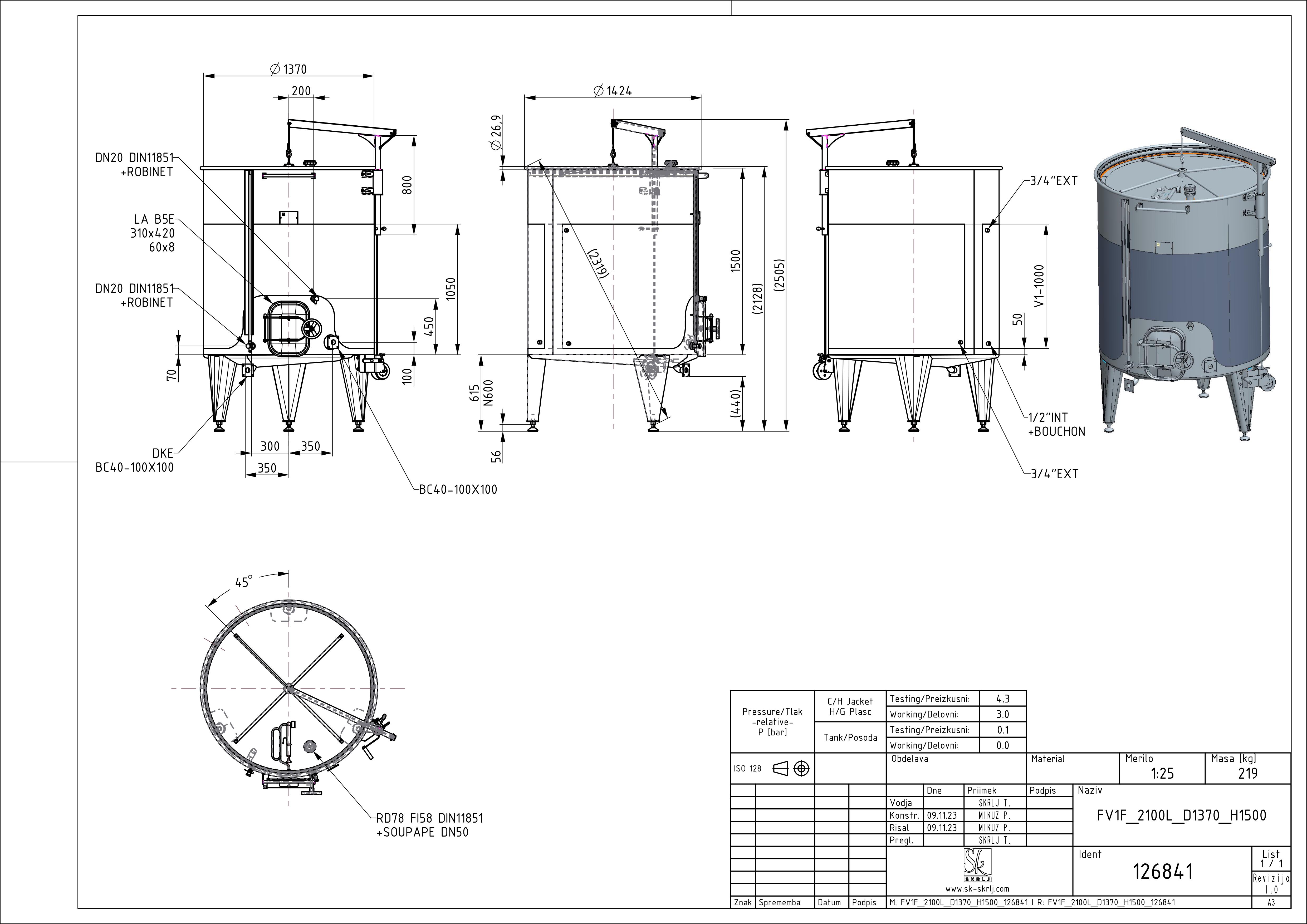 Storage tank with floating lid and double jacket