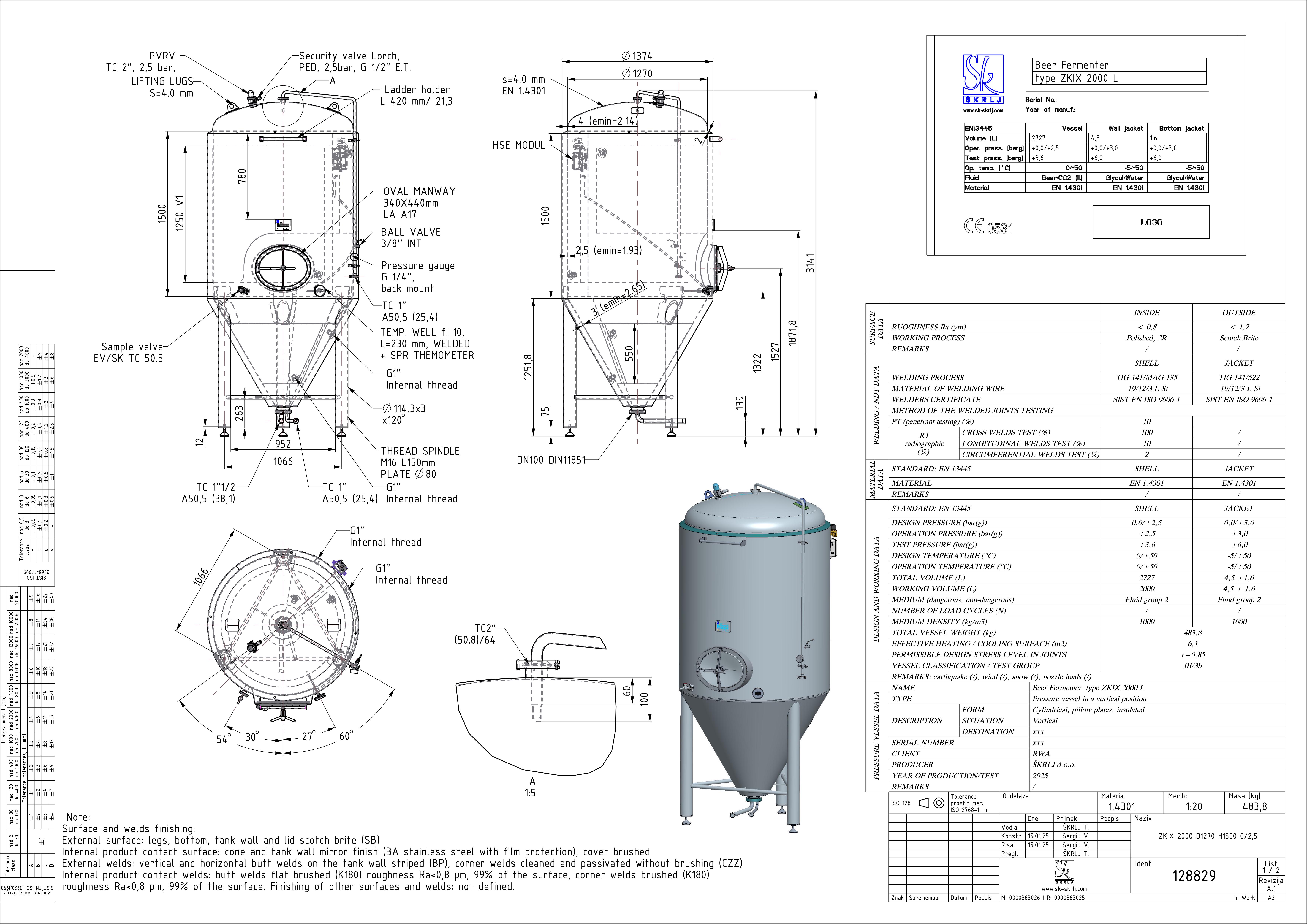 Cylindroconical fermentation and storage tank, insulated