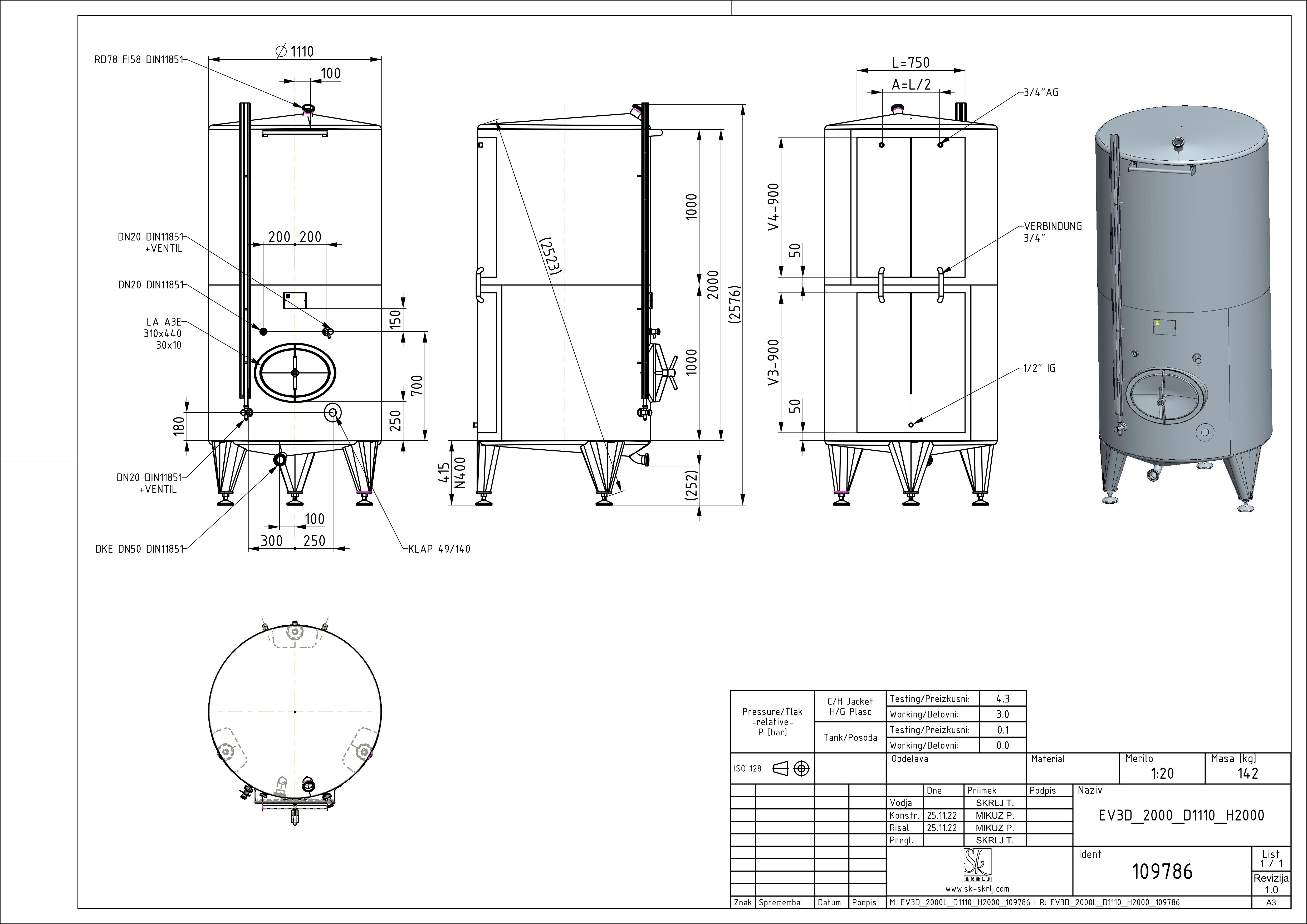 Classic storage tank with double jacket