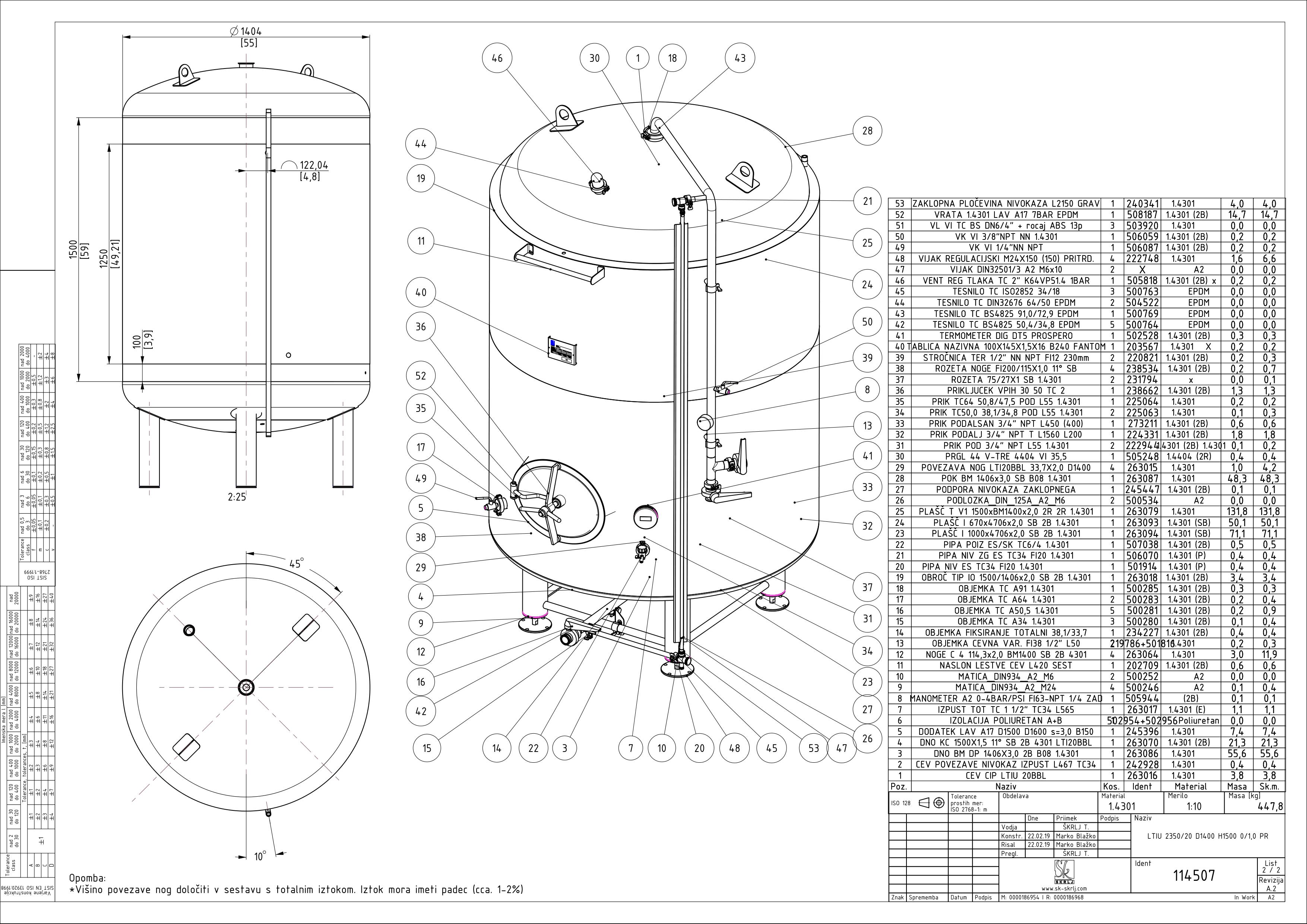 Brite beer tank, insulated