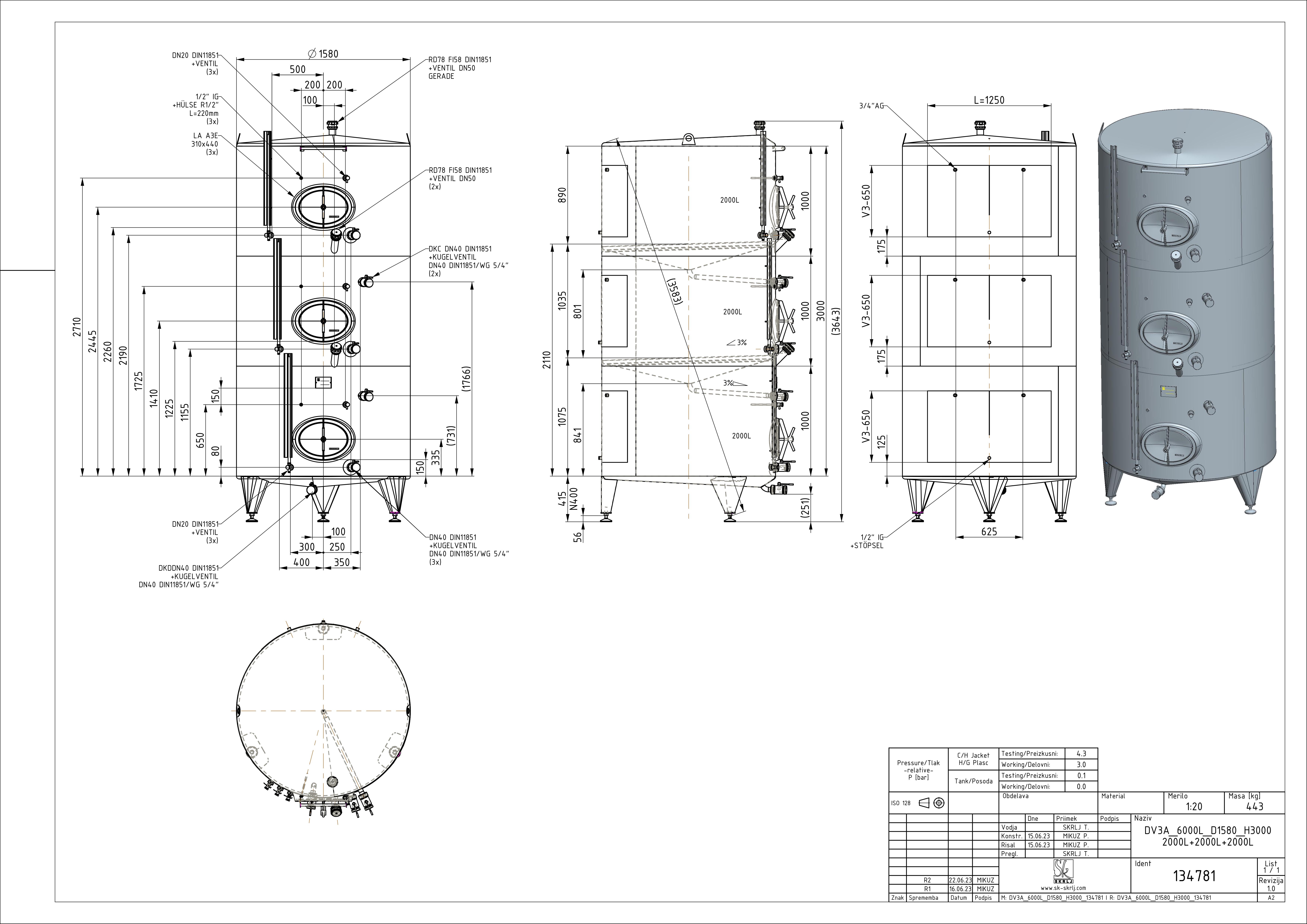 Storage tank with intermediate bottom and double jacket