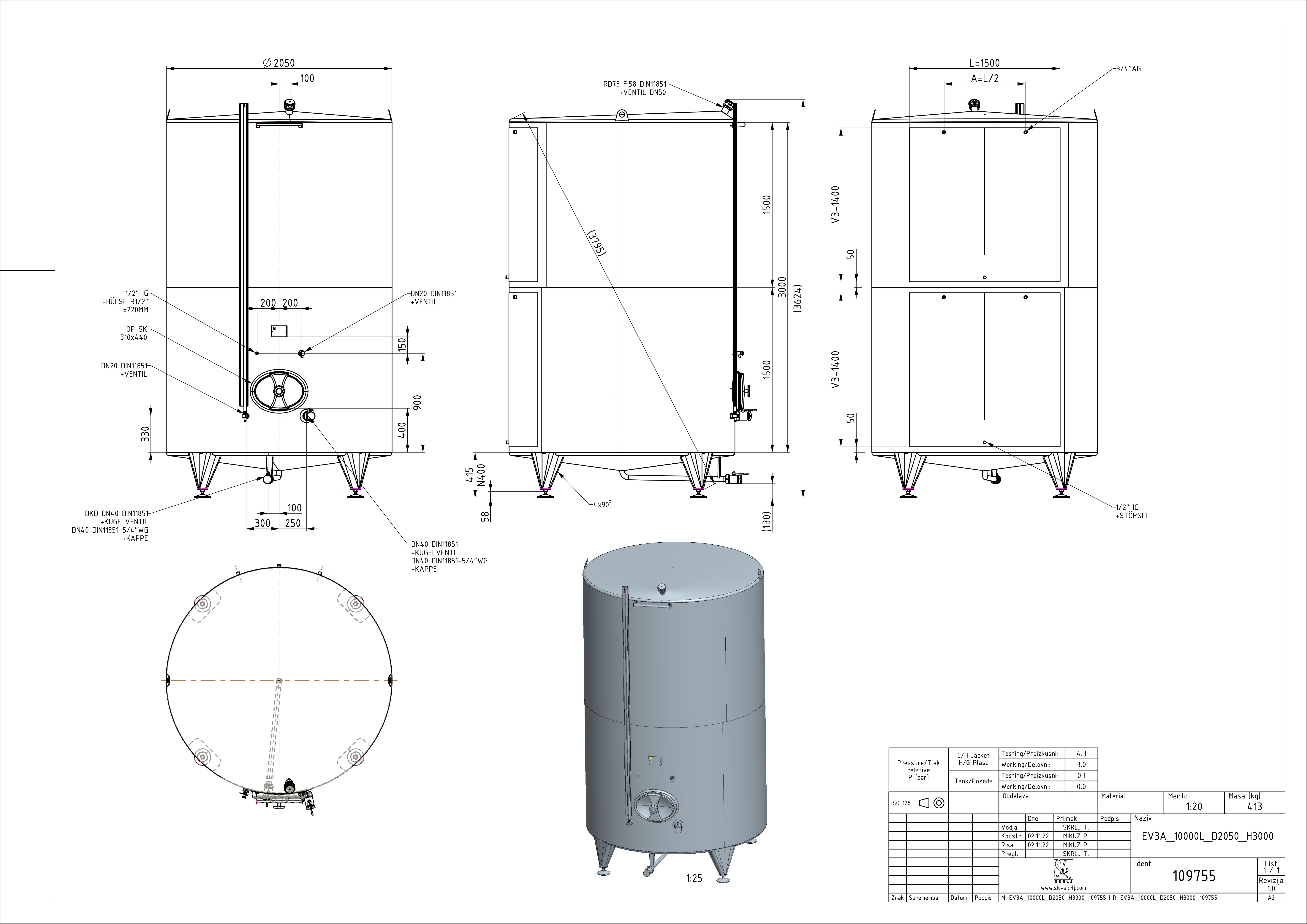 Classic storage tank with double jacket