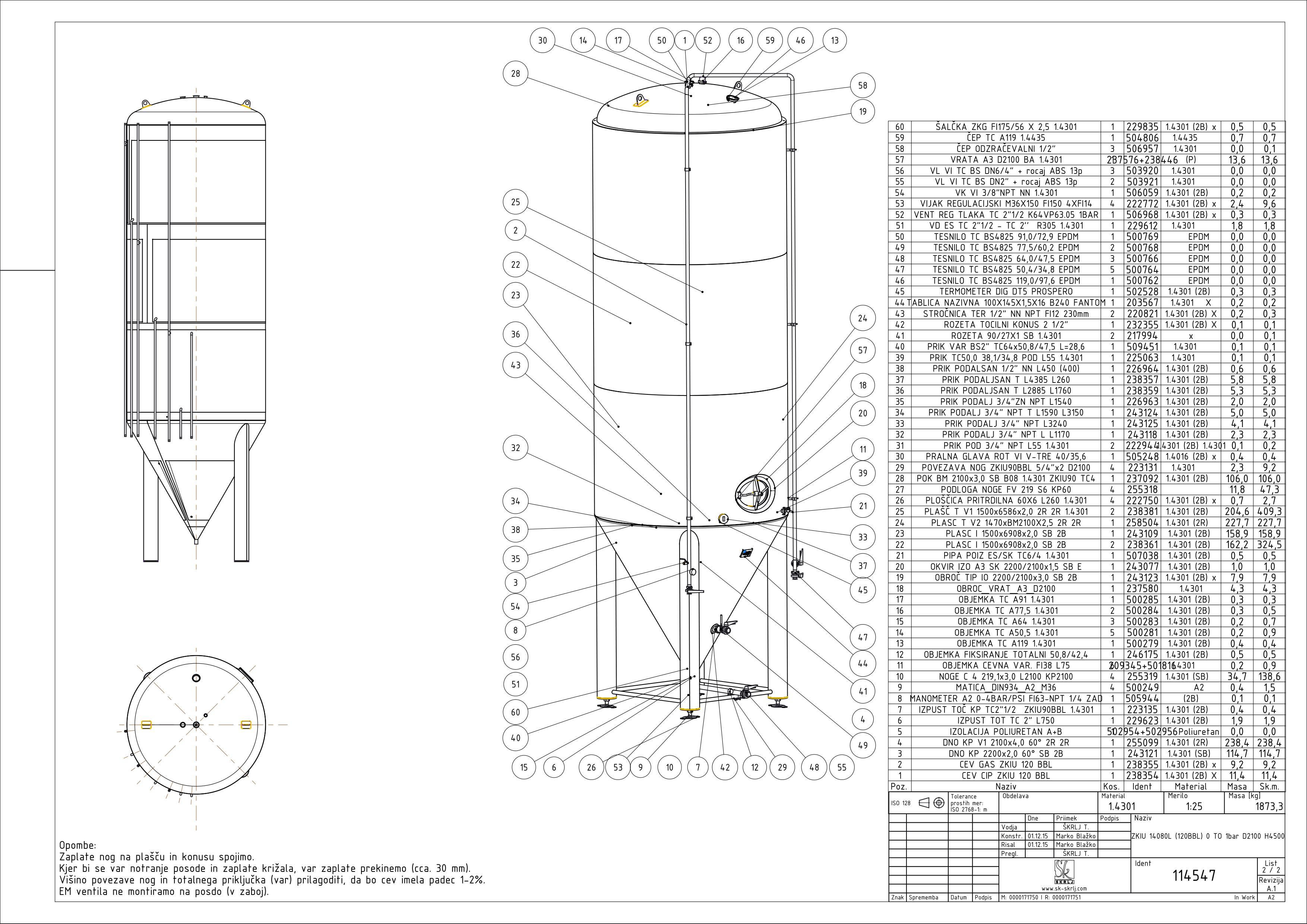 Cylindroconical fermentation and storage tank, insulated