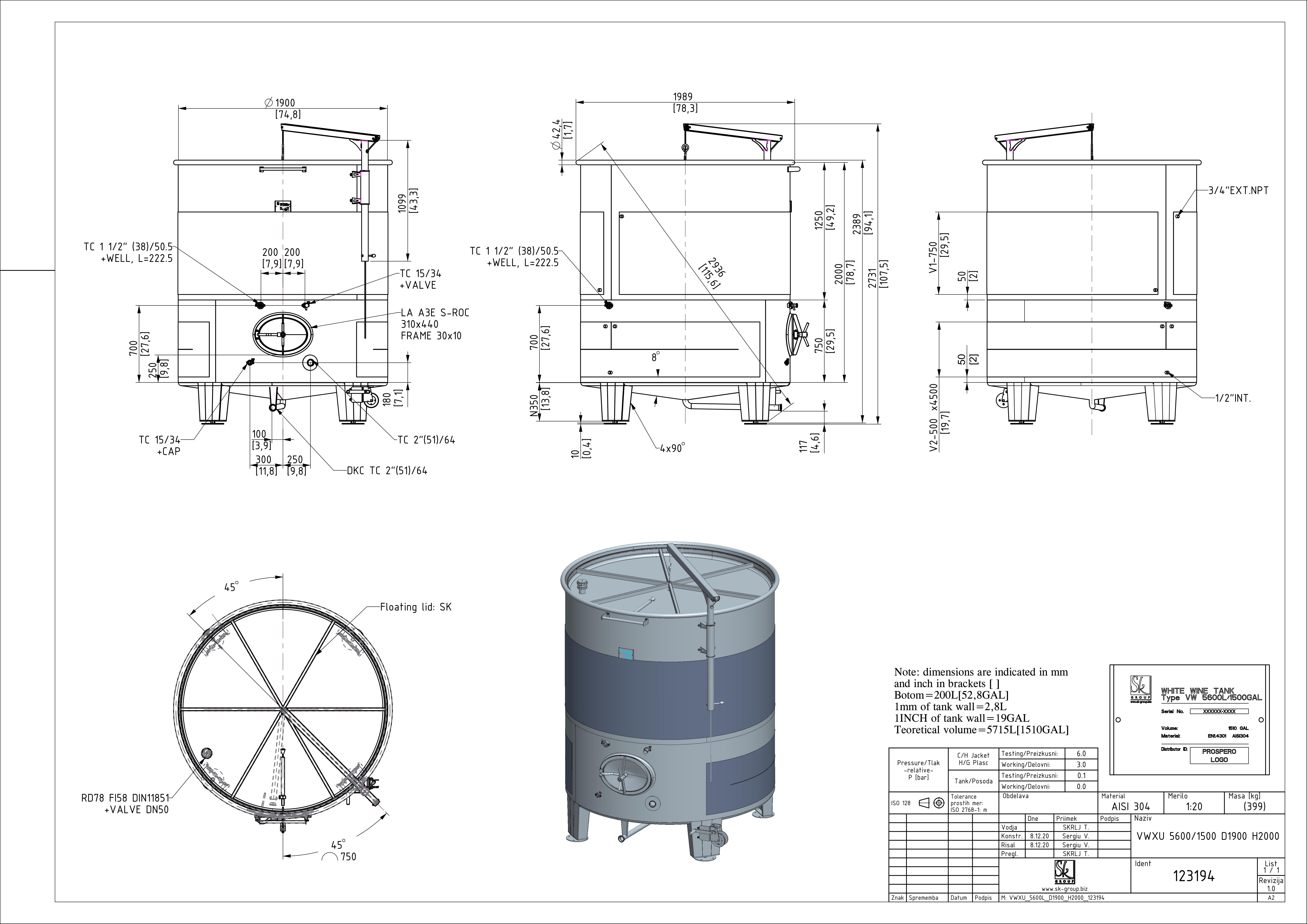 Variable capacity white wine tank