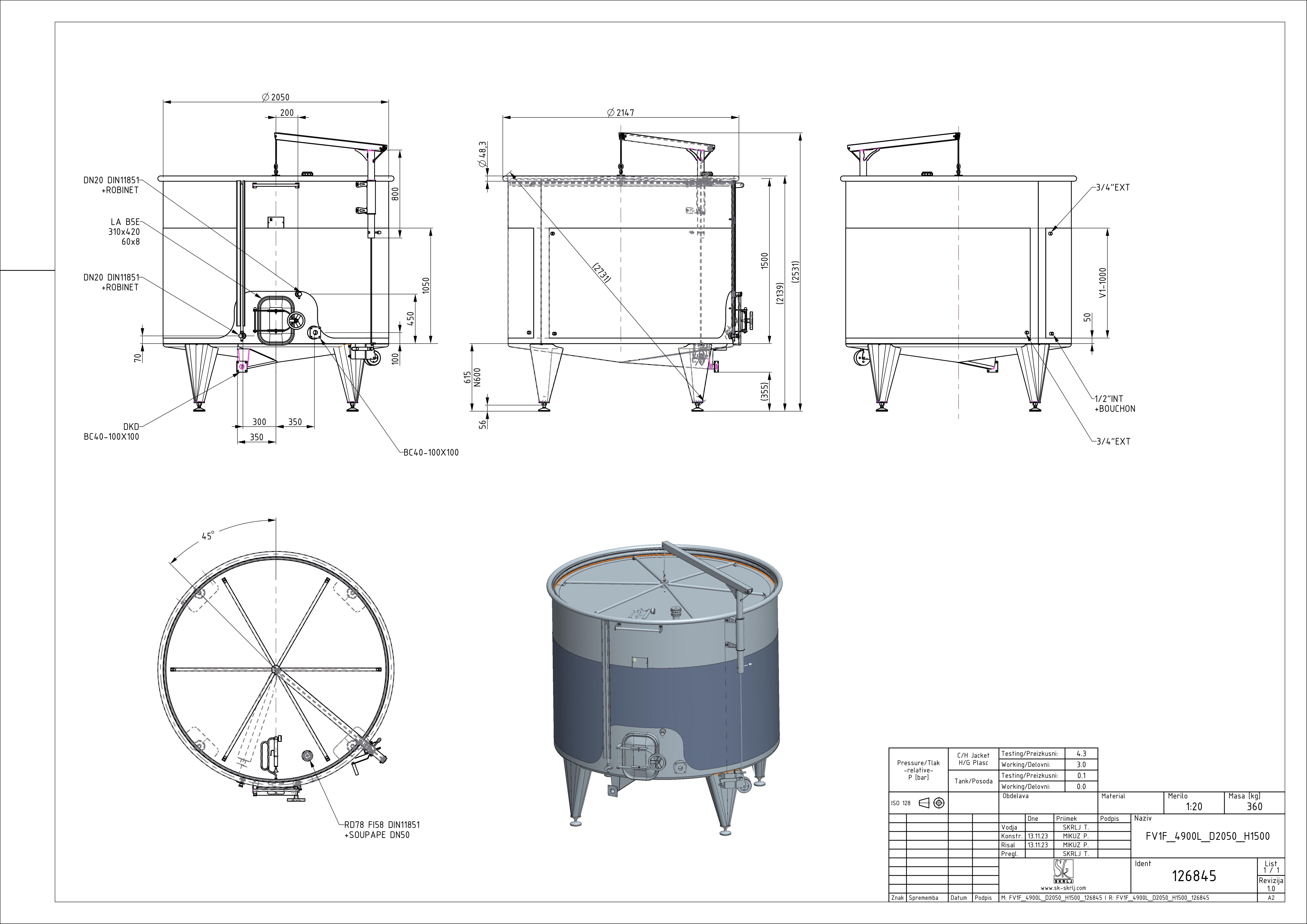Storage tank with floating lid and double jacket
