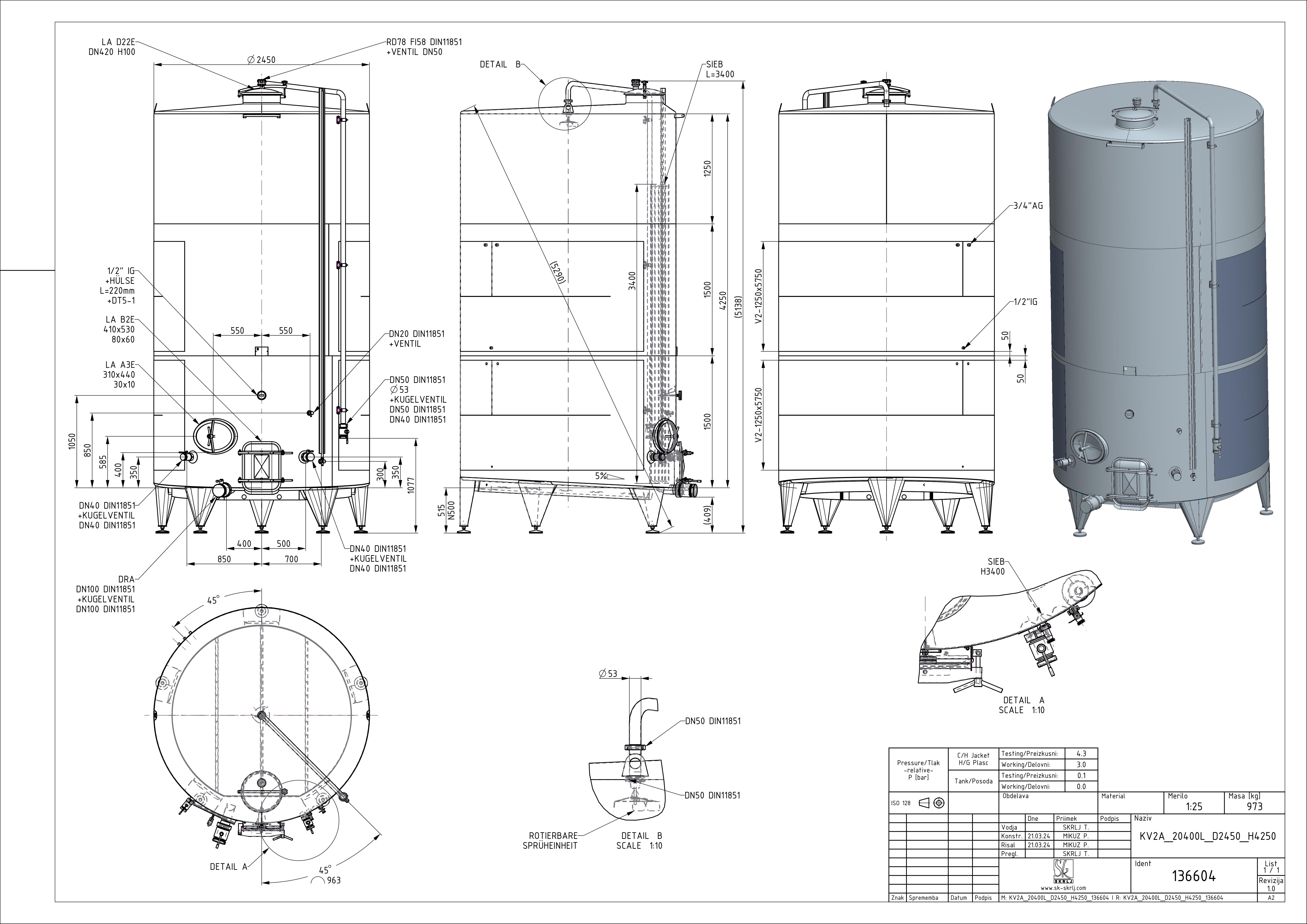 Closed pump-over fermenter with double jacket