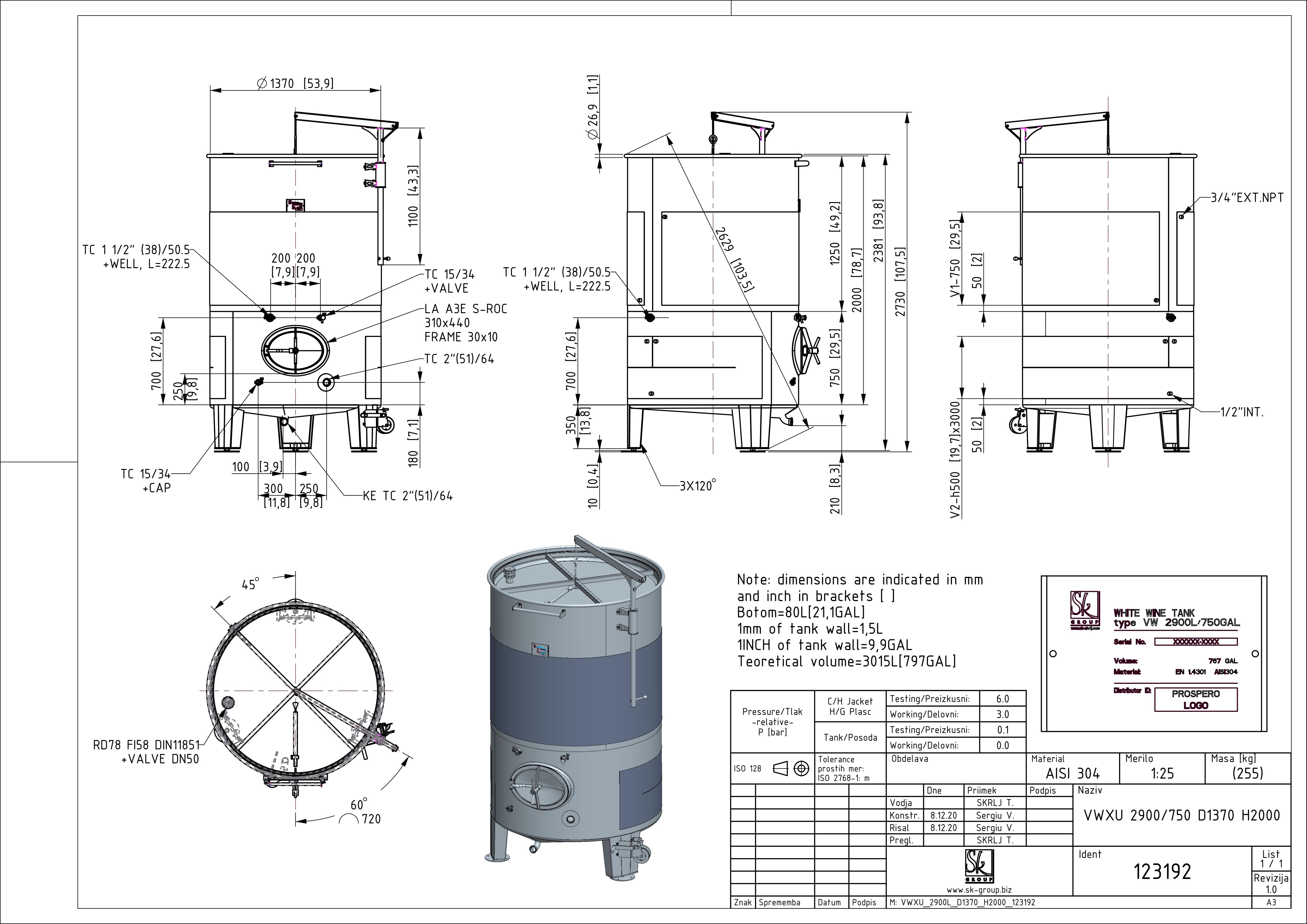 Variable capacity white wine tank