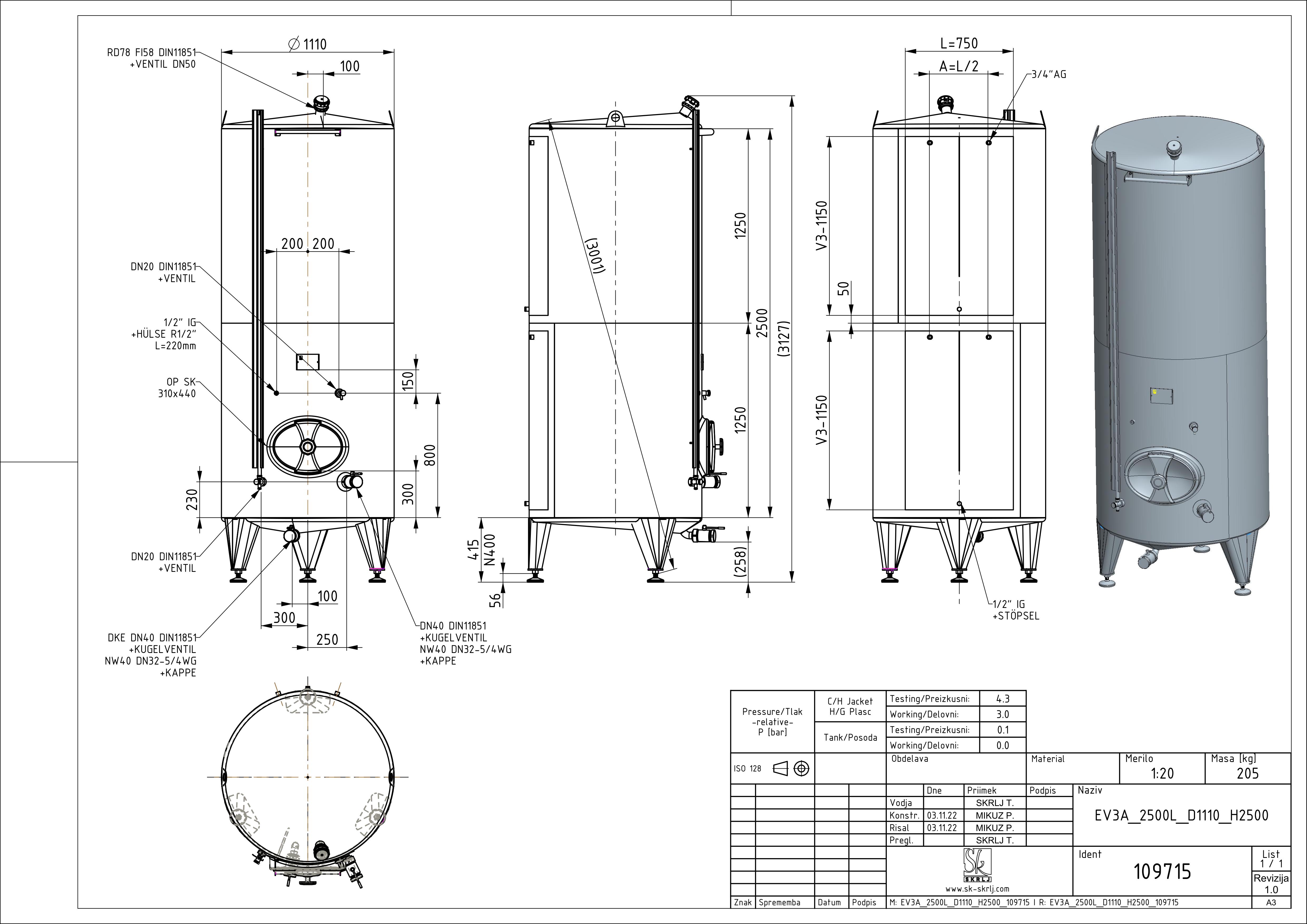 Classic storage tank with double jacket