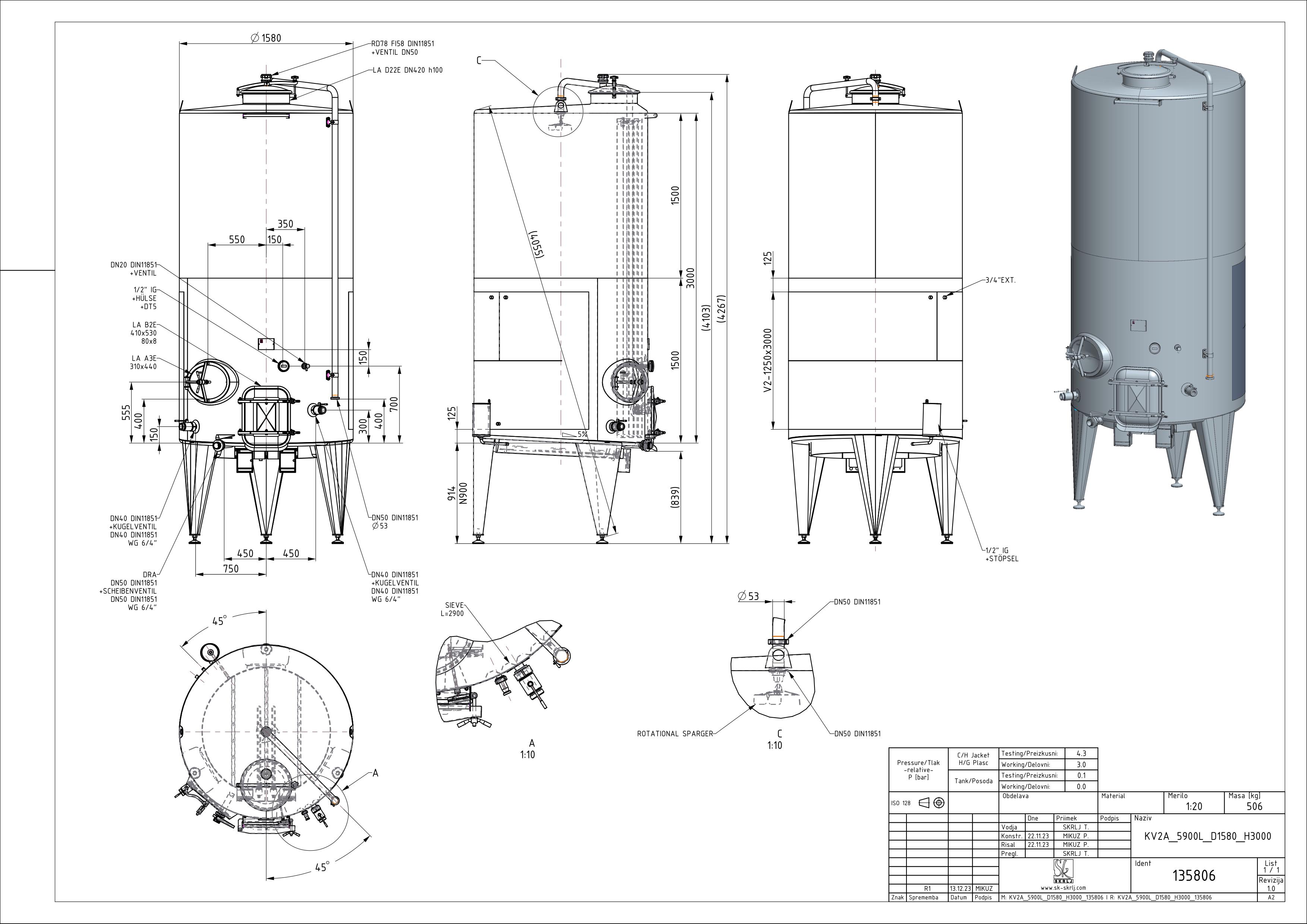 Closed pump-over fermenter with double jacket