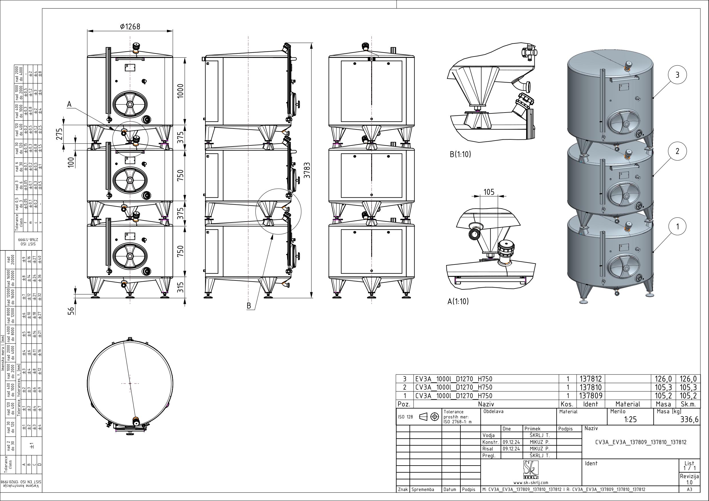 Stackable tank with double jacket