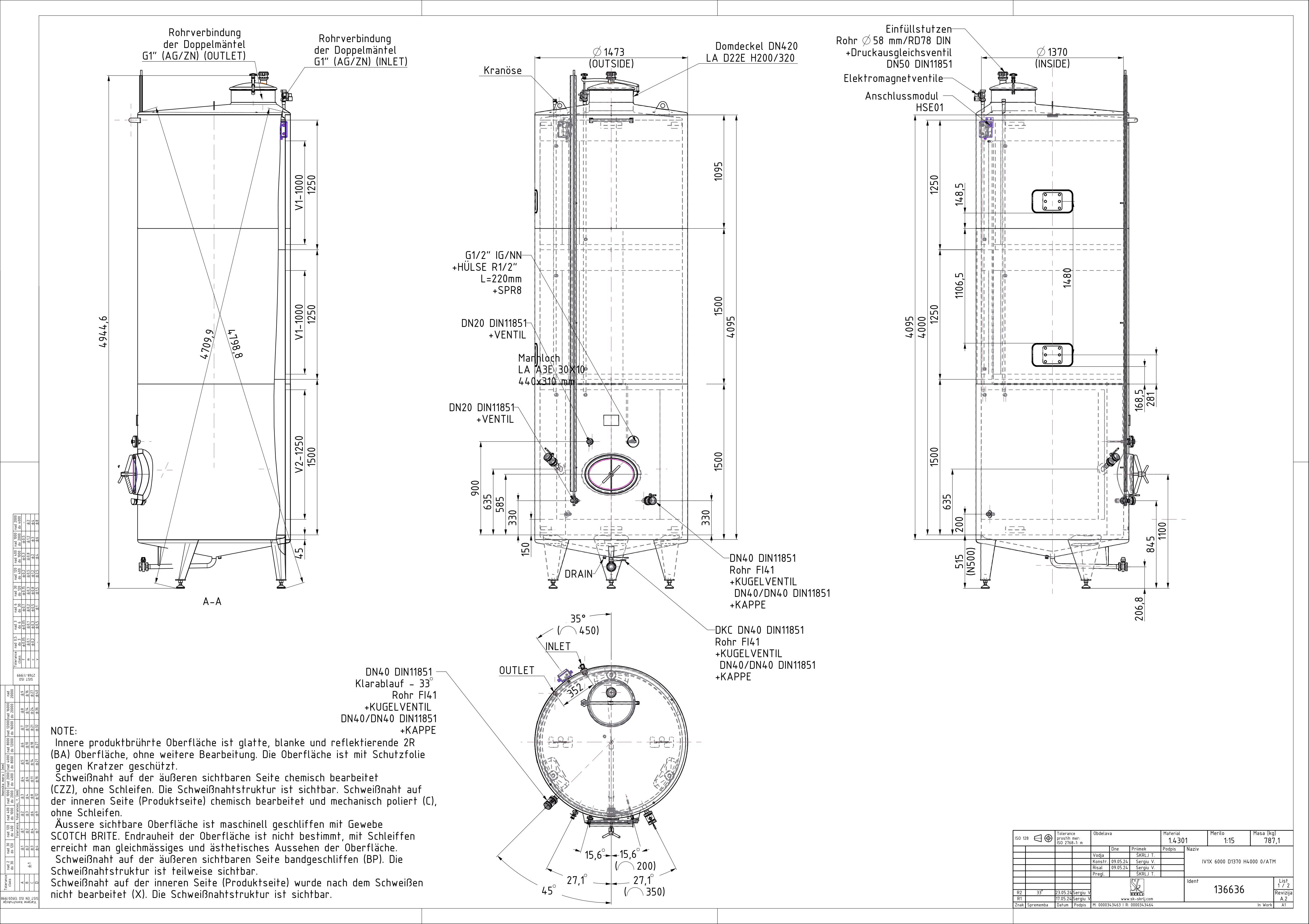 Insulated tank with double jacket