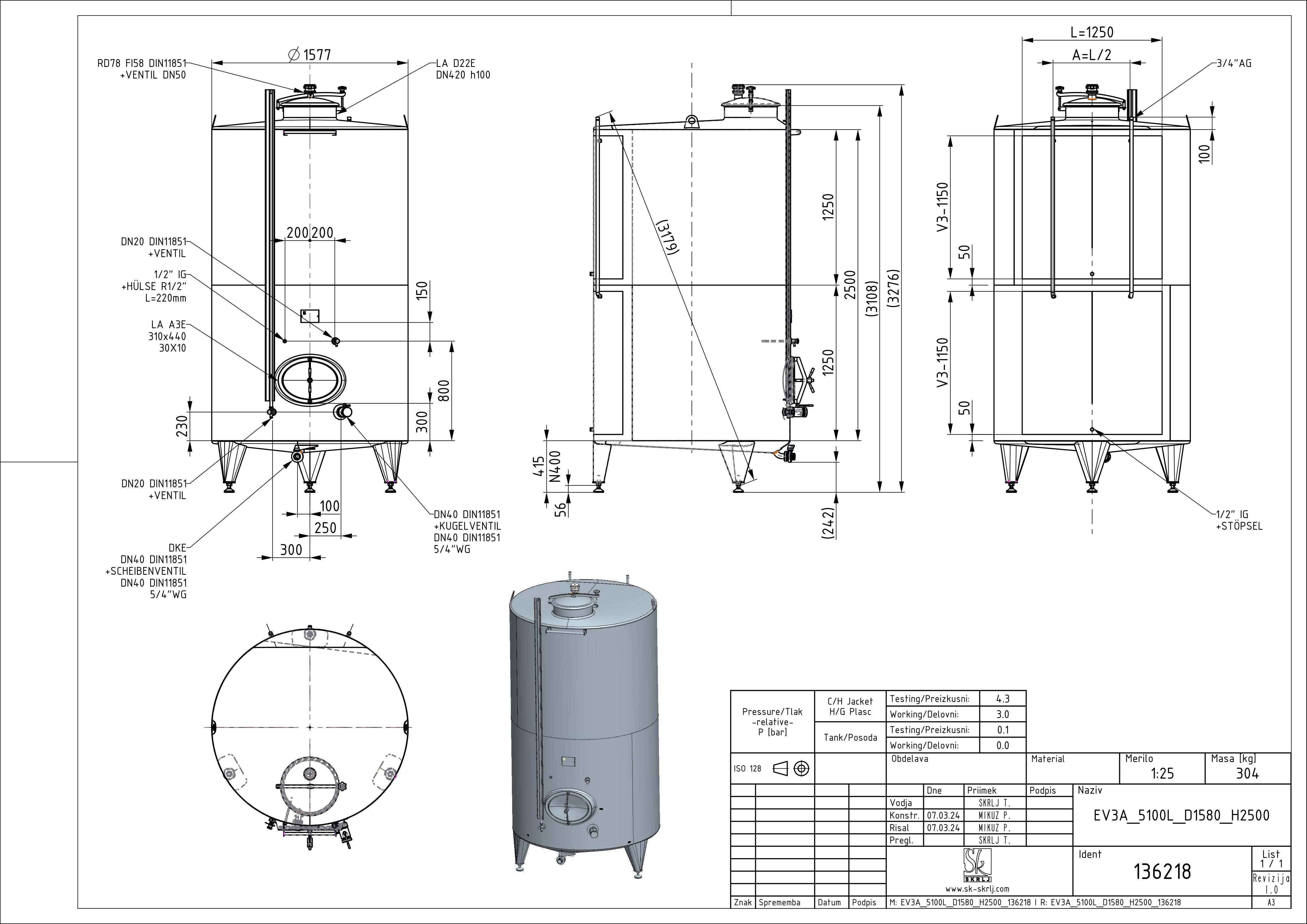Classic storage tank with double jacket