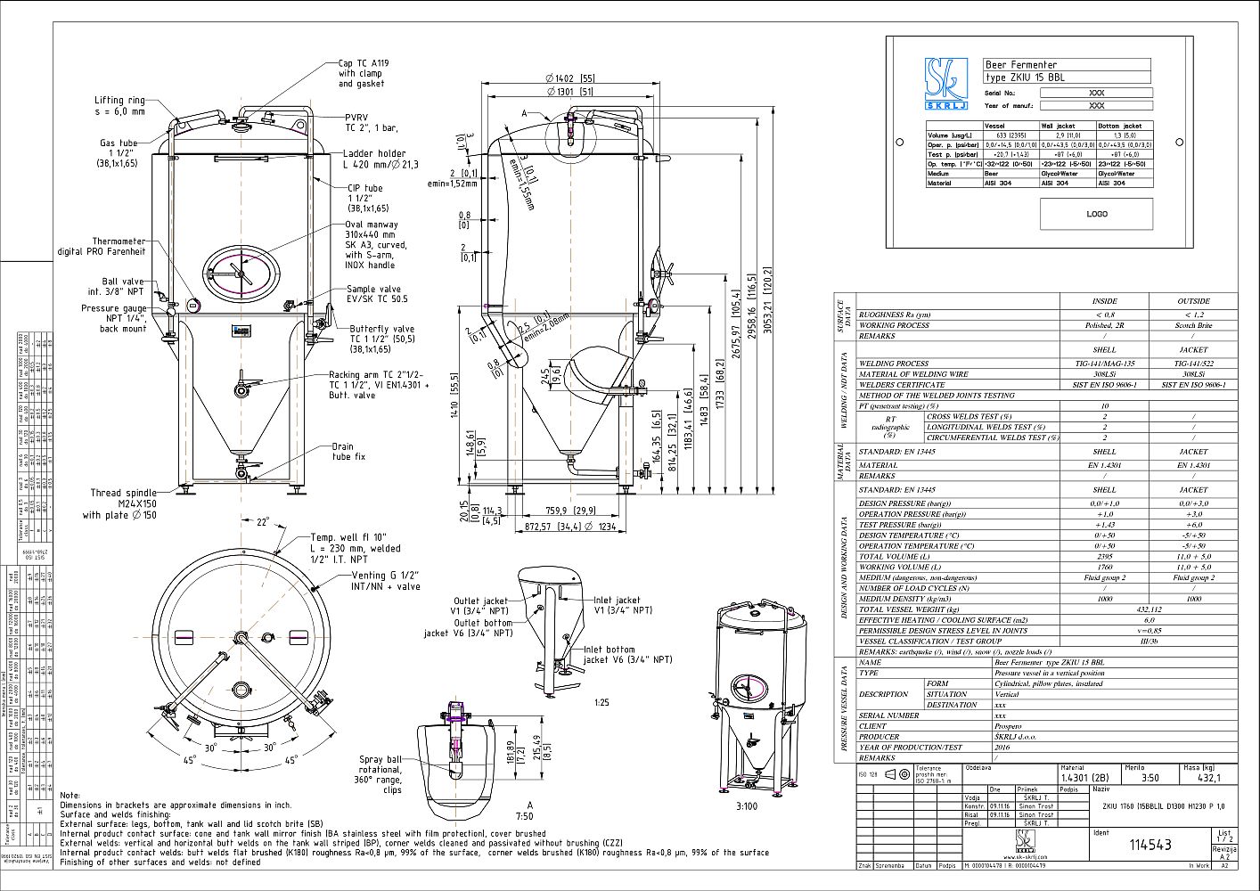 Cylindroconical fermentation and storage tank, insulated