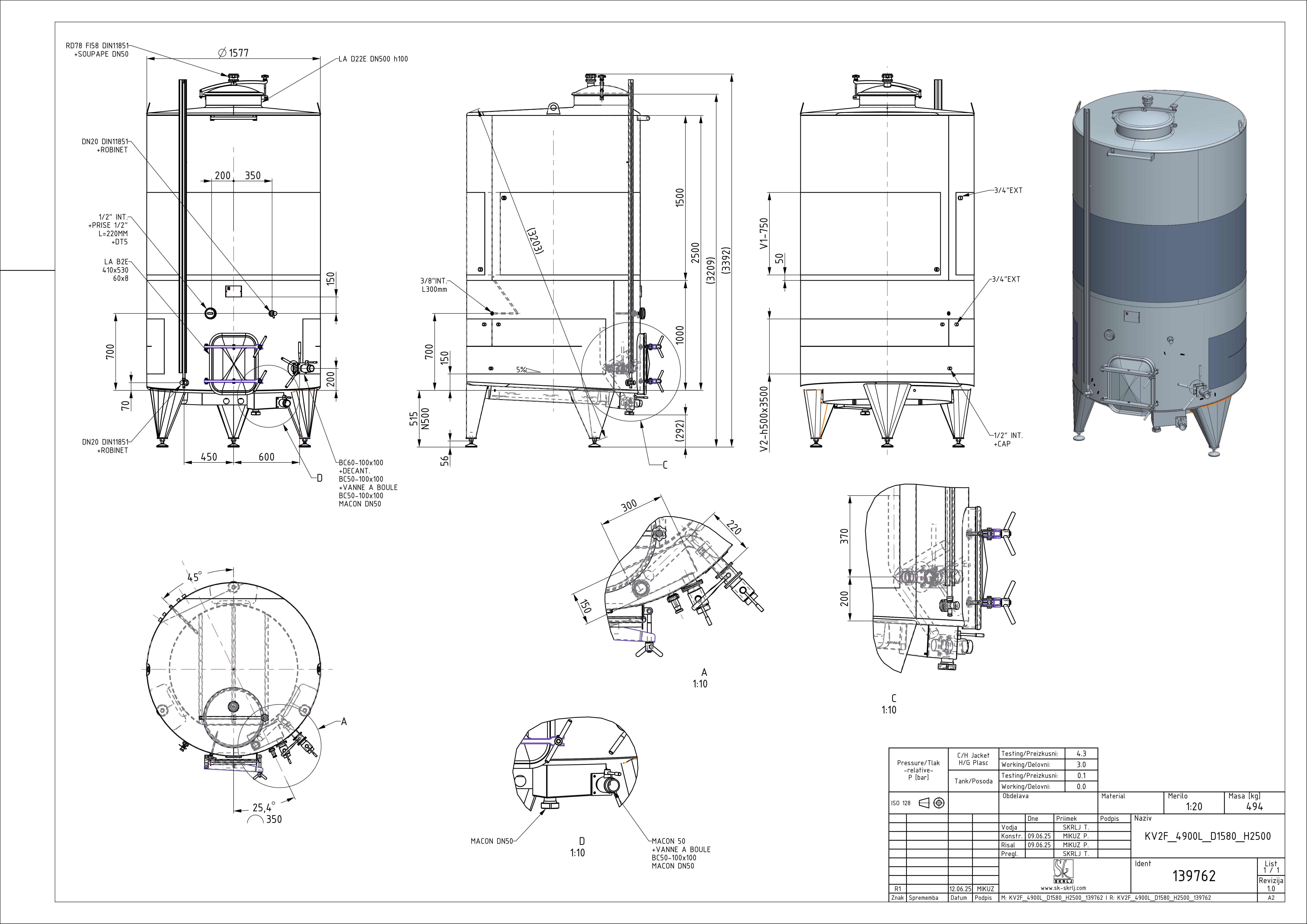 Closed pump-over fermenter with double jacket