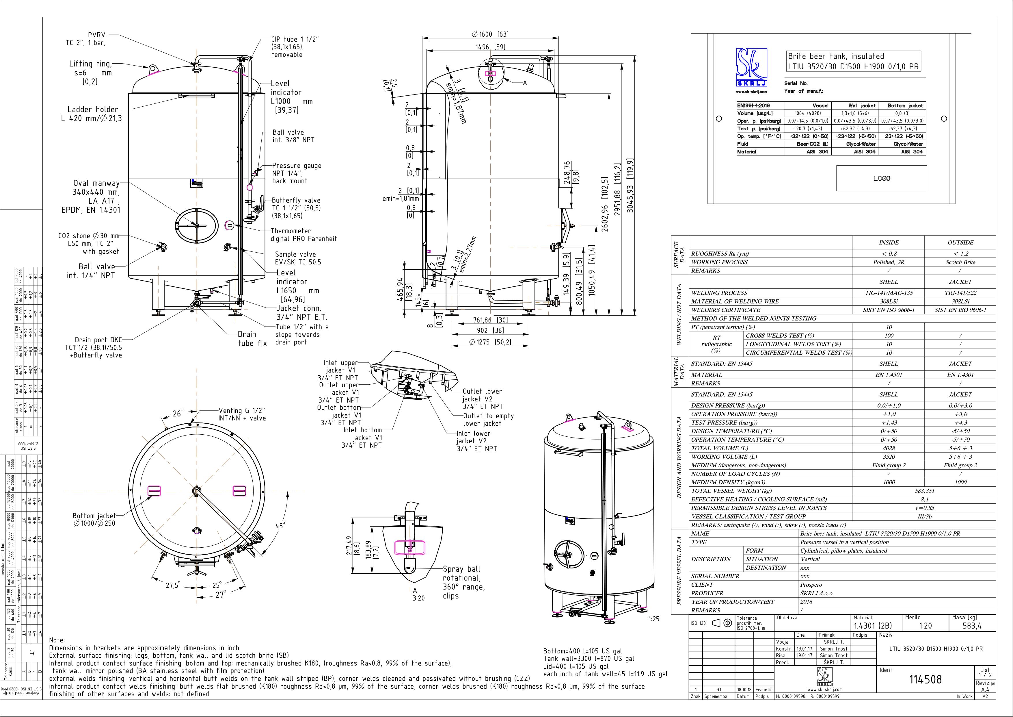 Brite beer tank, insulated