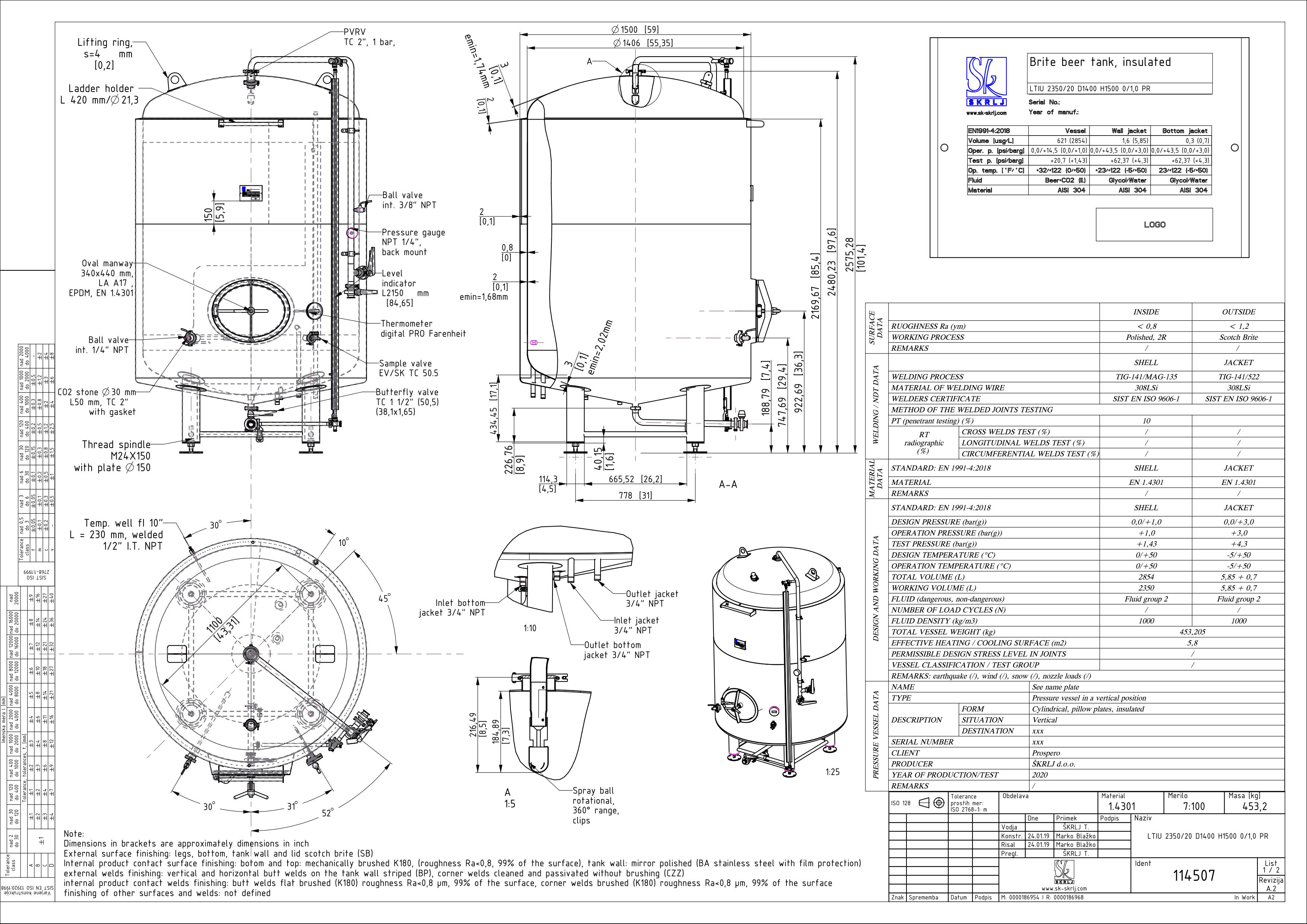 Brite beer tank, insulated
