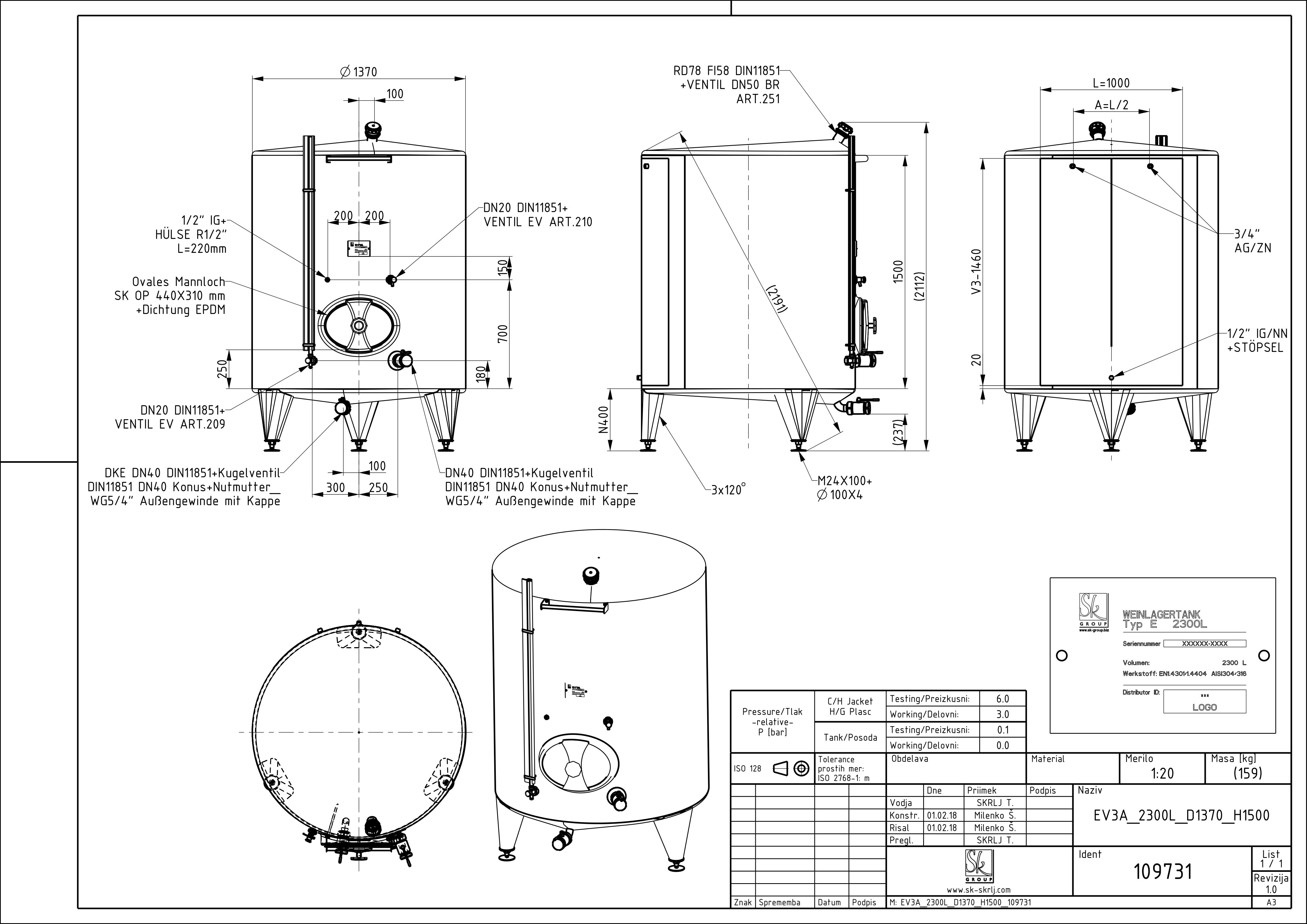 Classic storage tank with double jacket