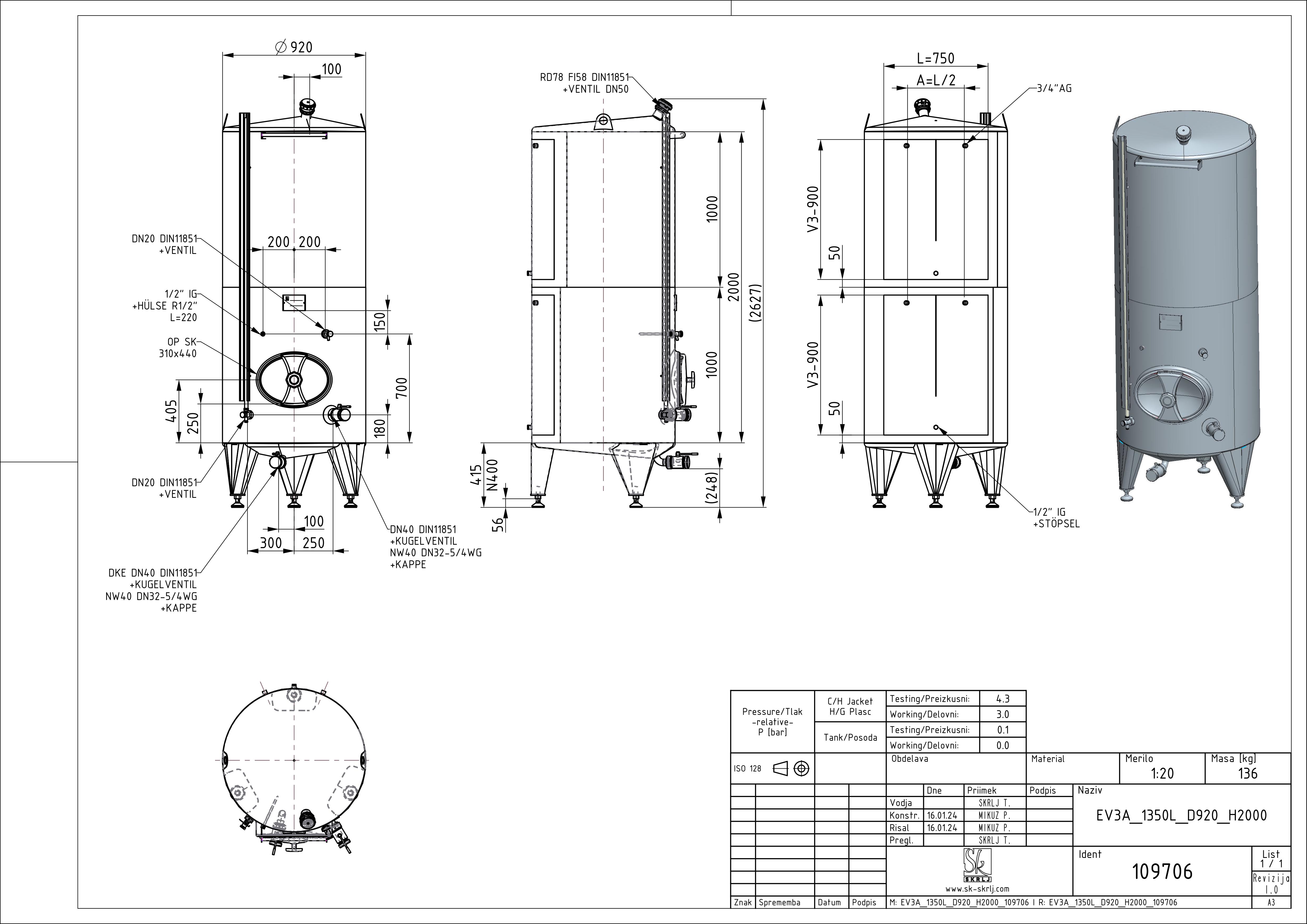 Classic storage tank with double jacket