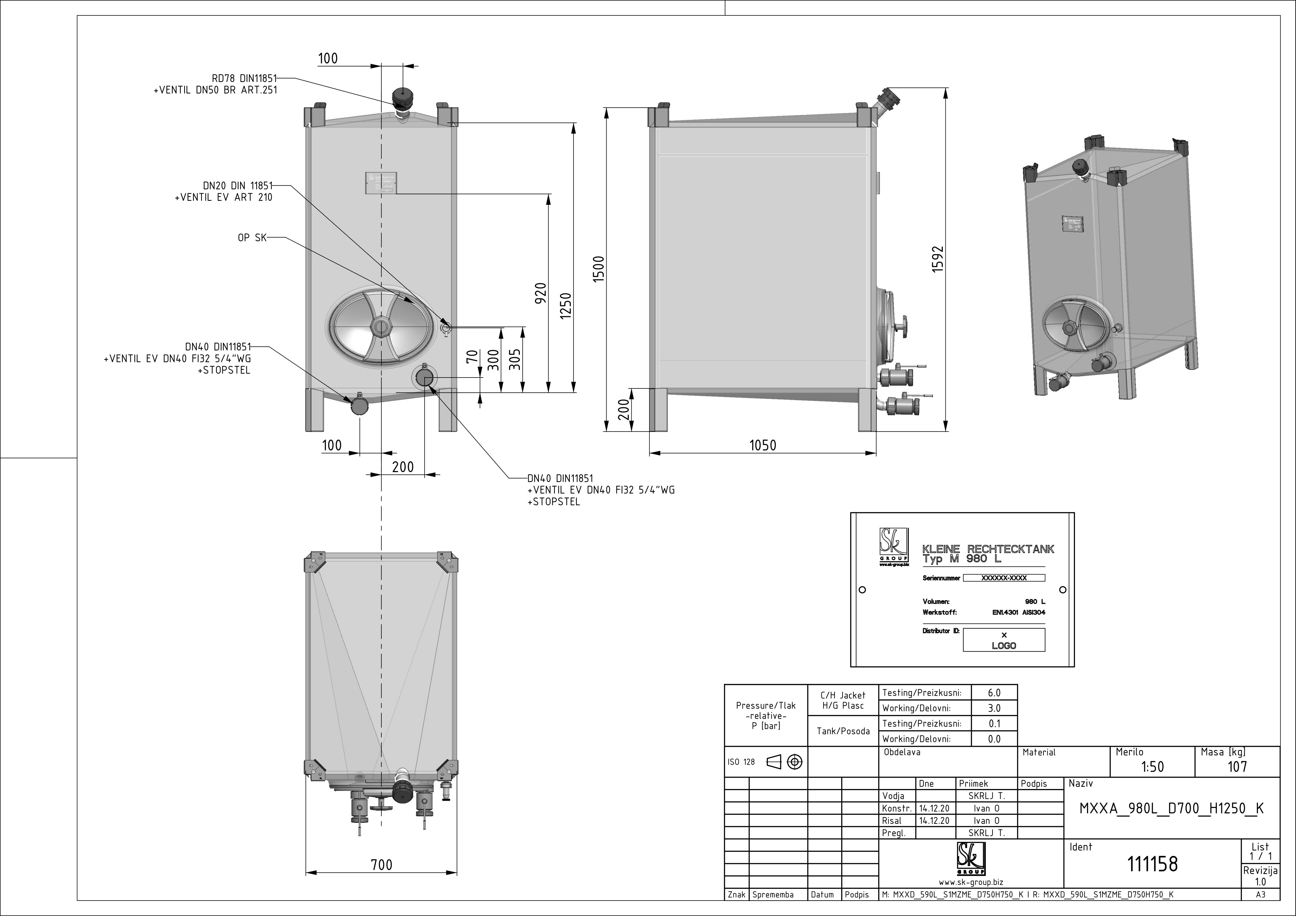 Small rectangular storage tank
