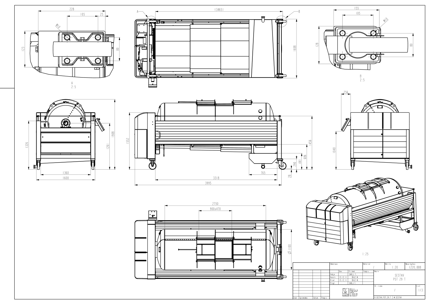 Pneumatic press type PST - closed pressing system, closed drum with internal drain channels