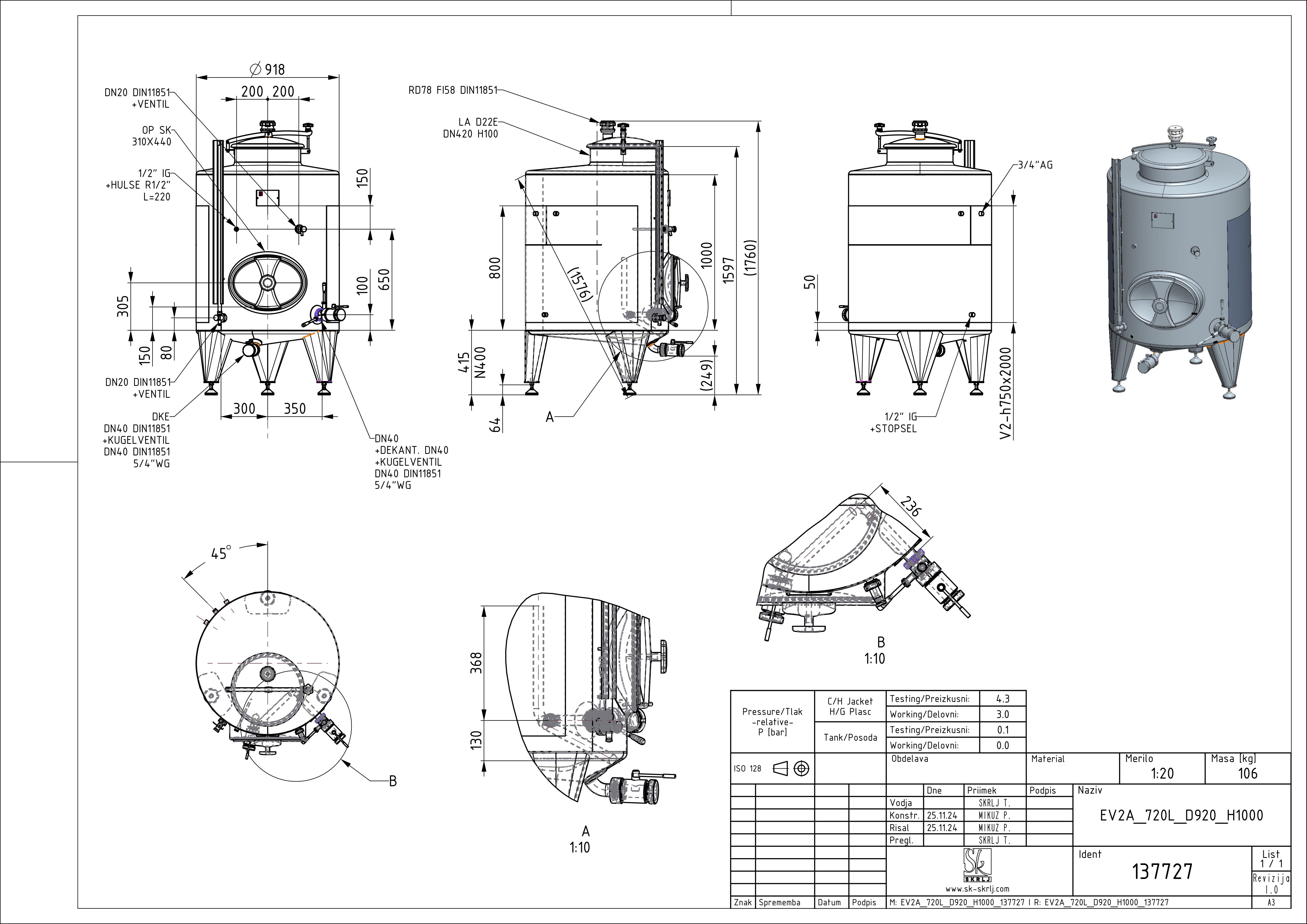 Classic storage tank with double jacket