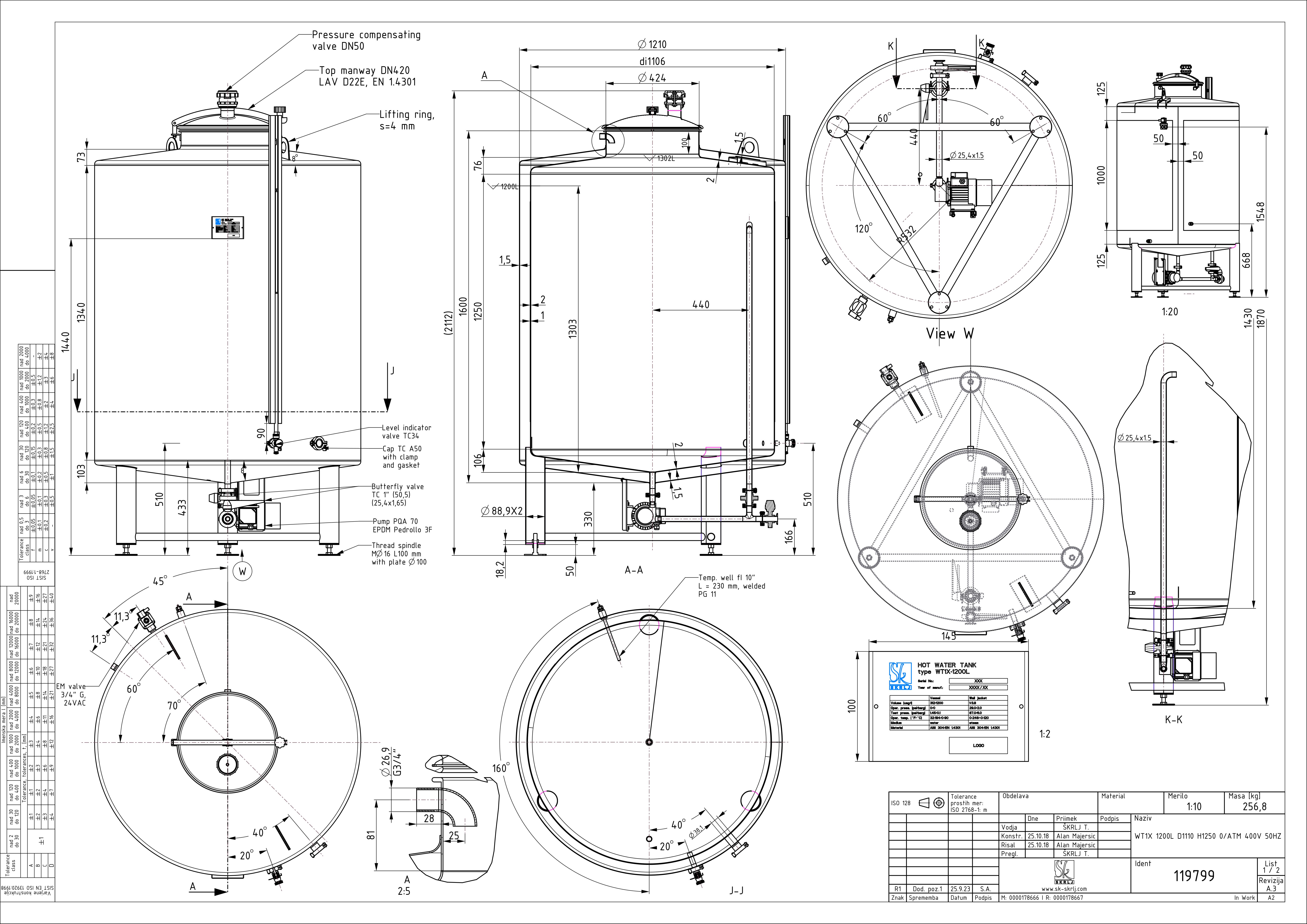Hot water tank with double jacket