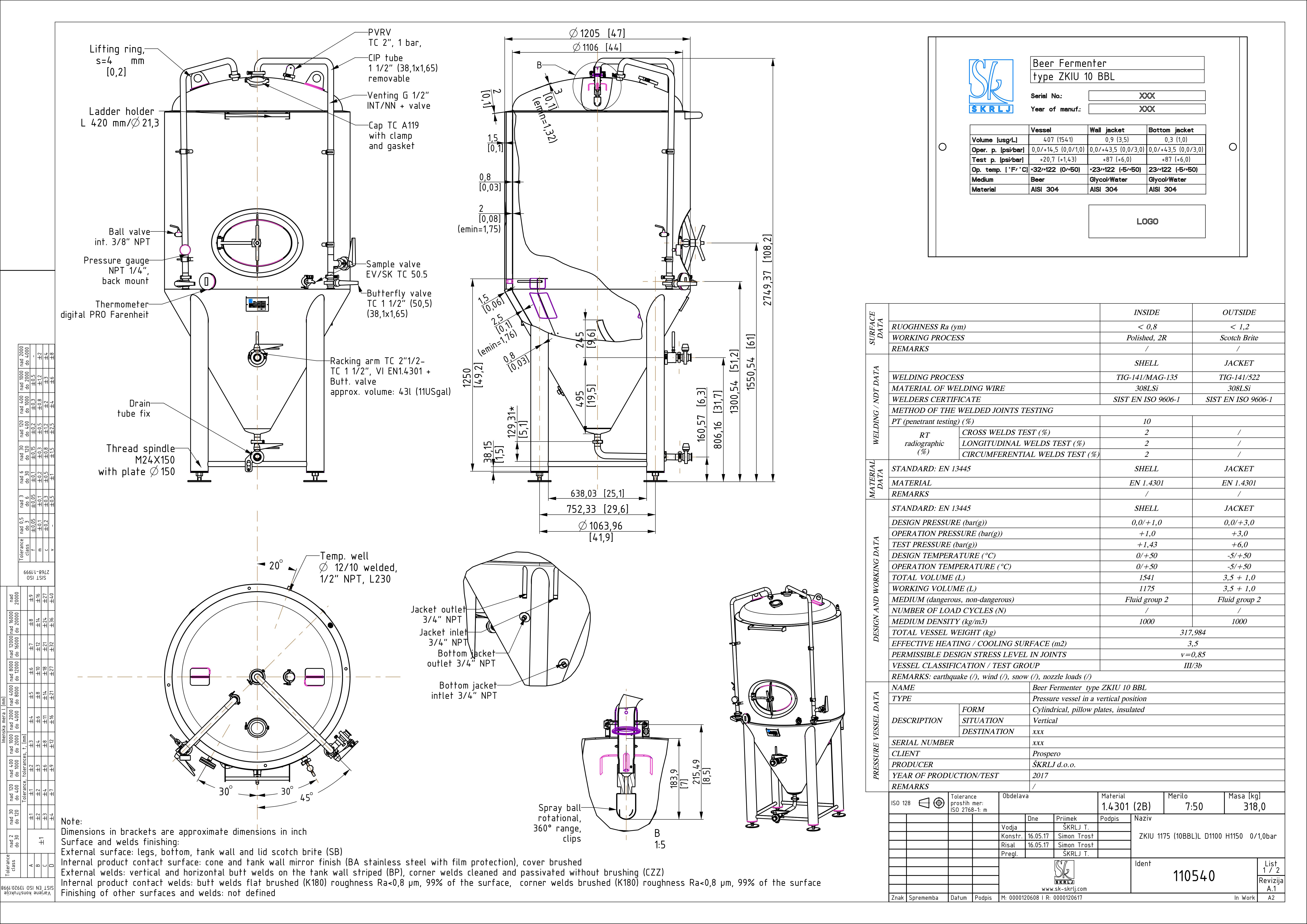 Cylindroconical fermentation and storage tank, insulated