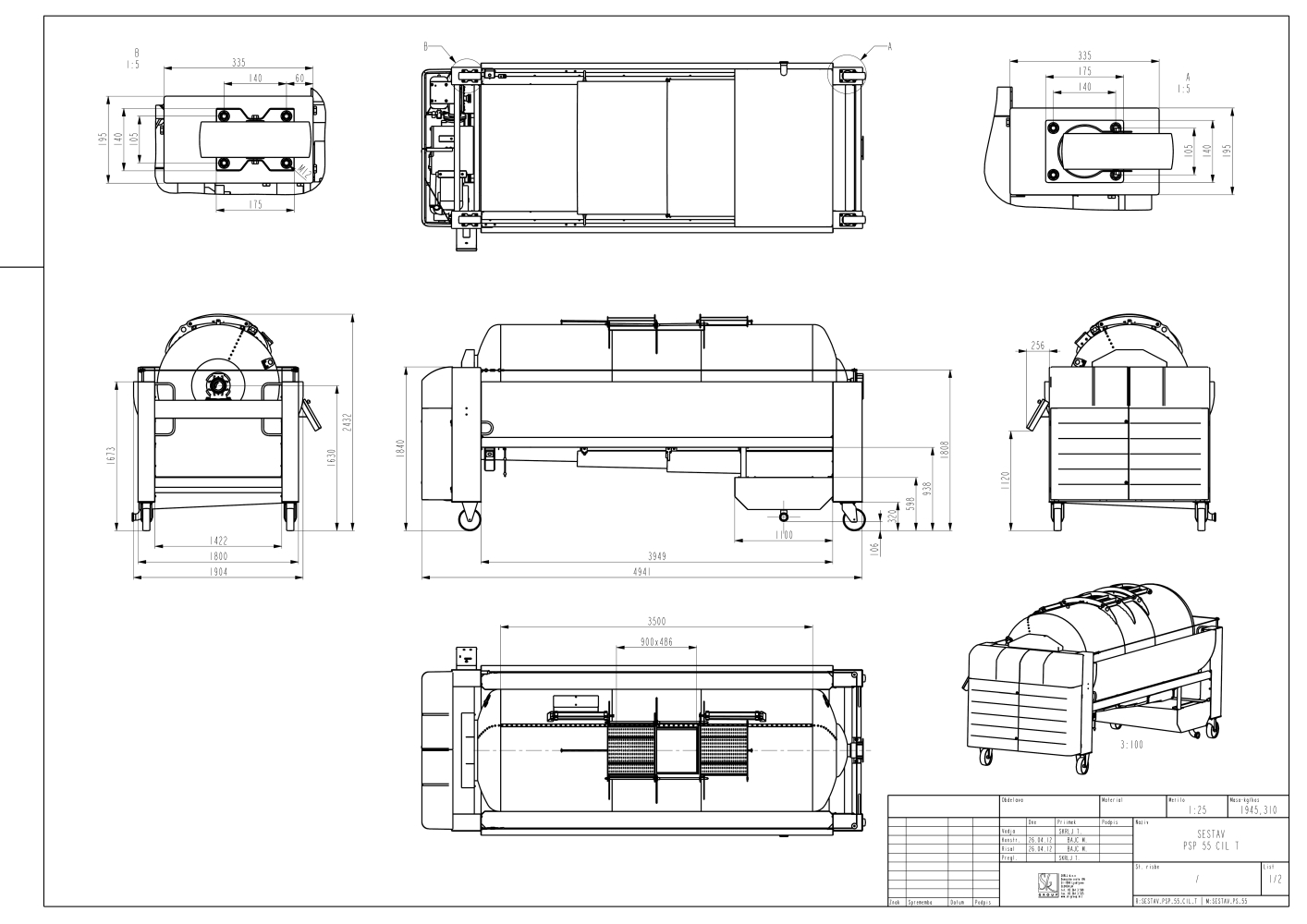 Pneumatic press type PSP - open pressing system, open drum with perforated surface