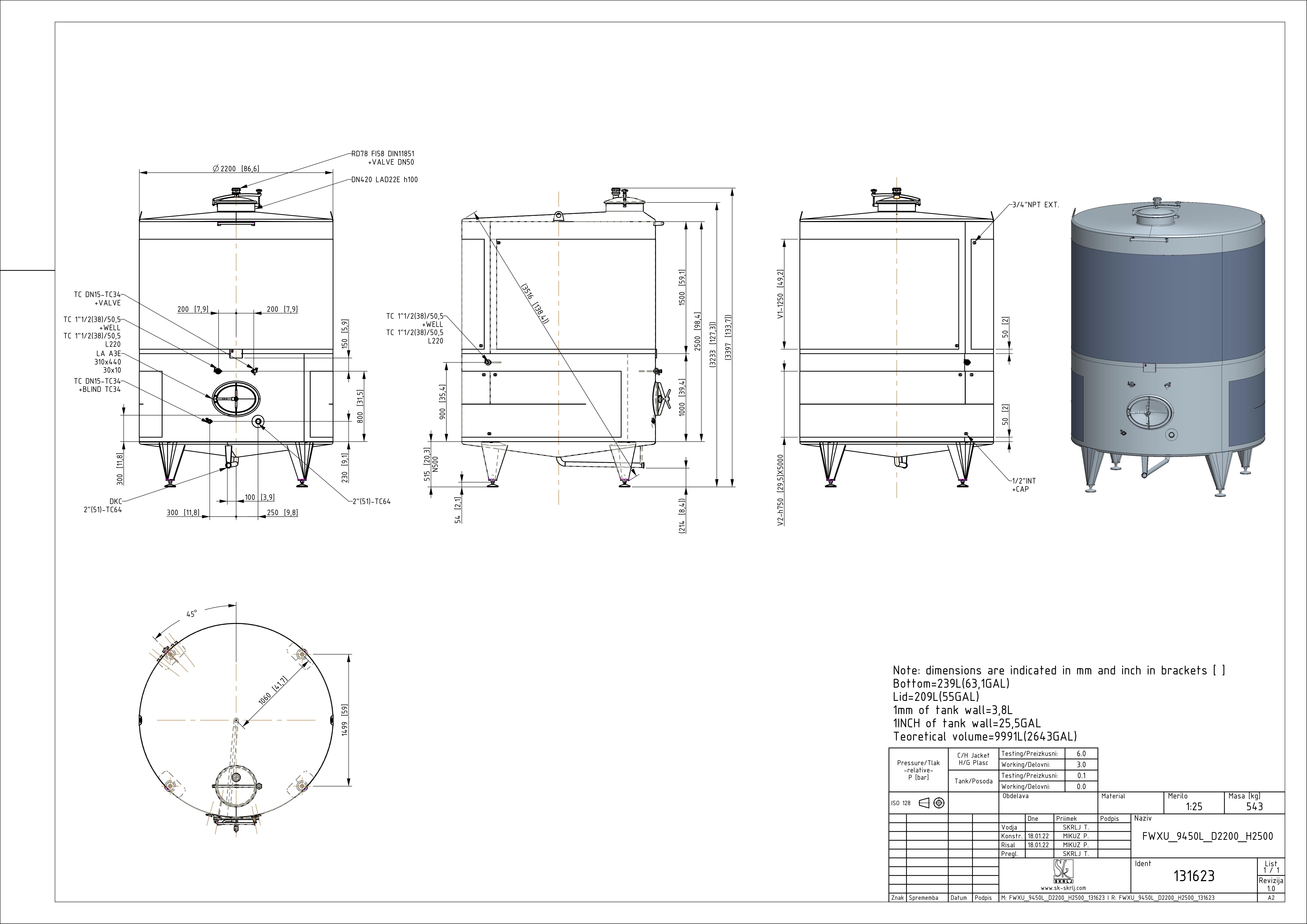 Fixed capacity white wine tank