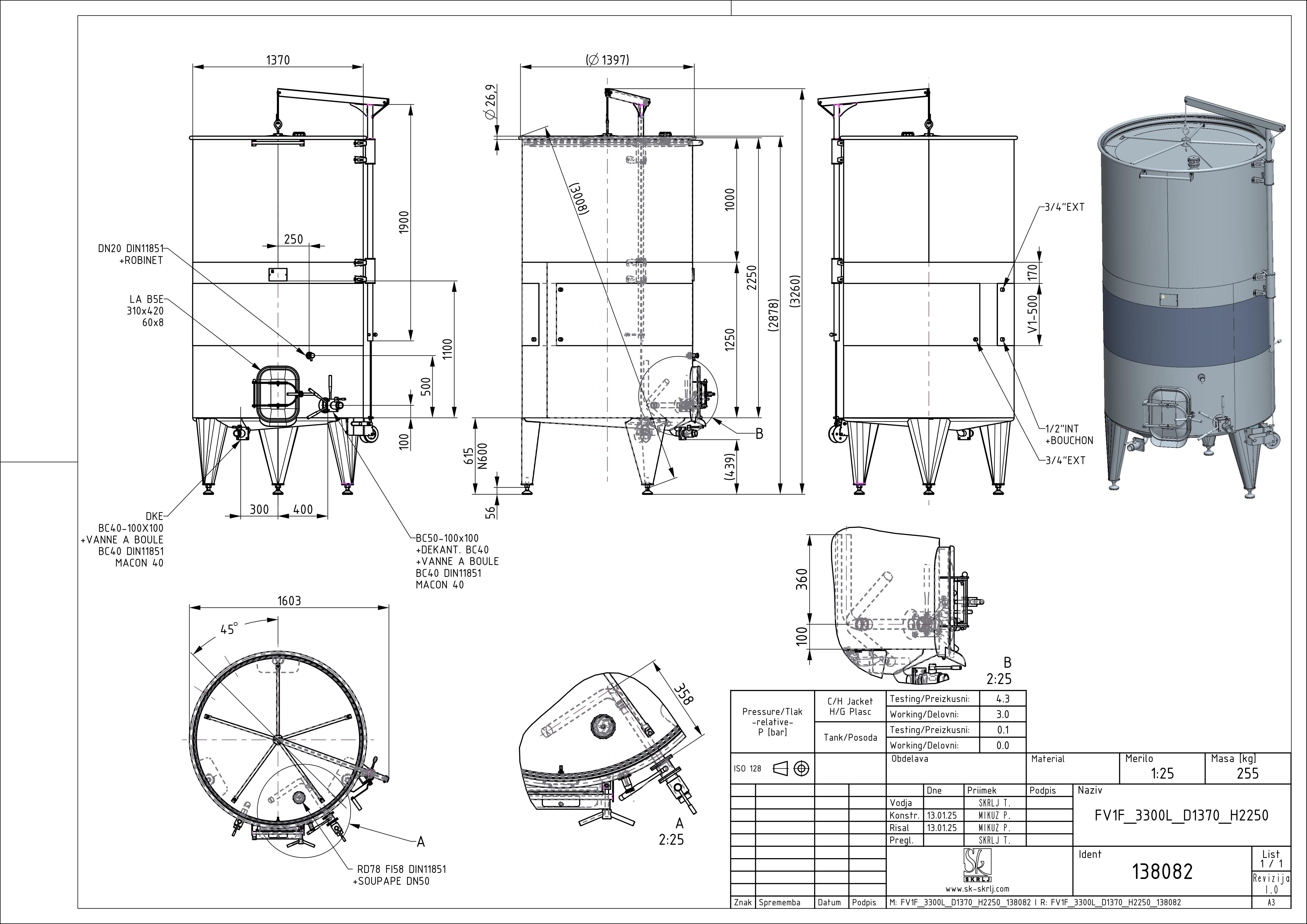 Storage tank with floating lid and double jacket