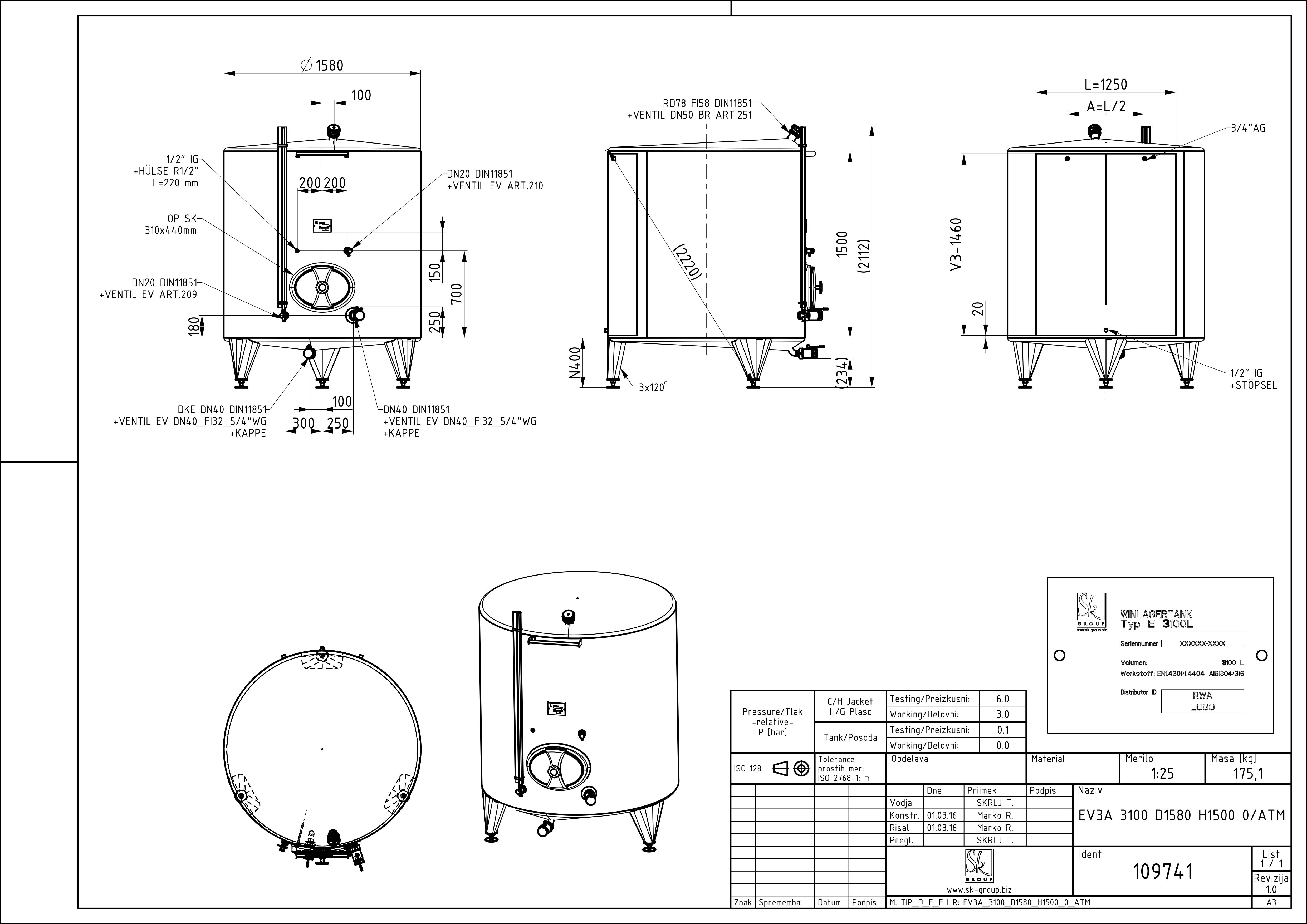 Classic storage tank with double jacket
