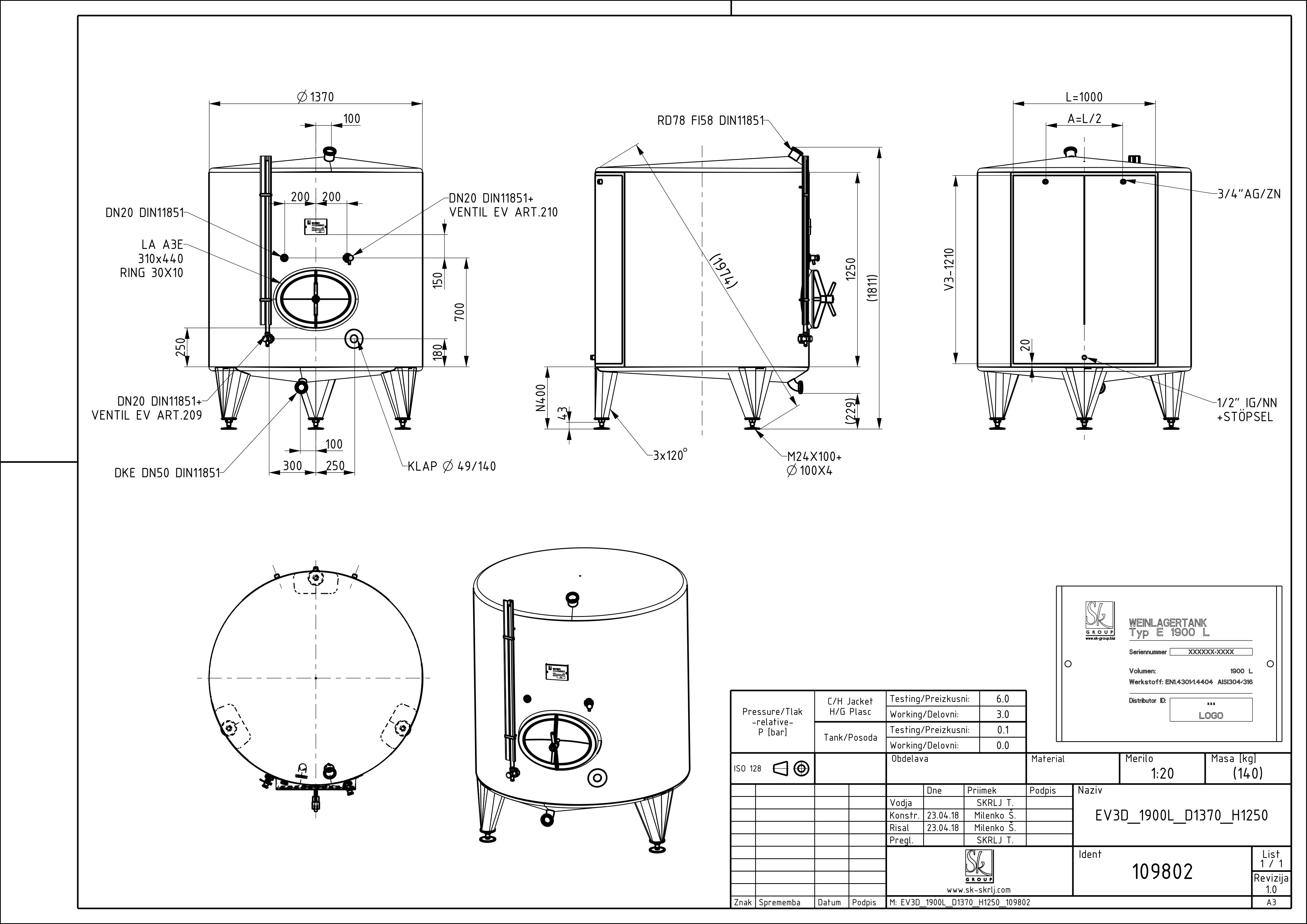 Classic storage tank with double jacket