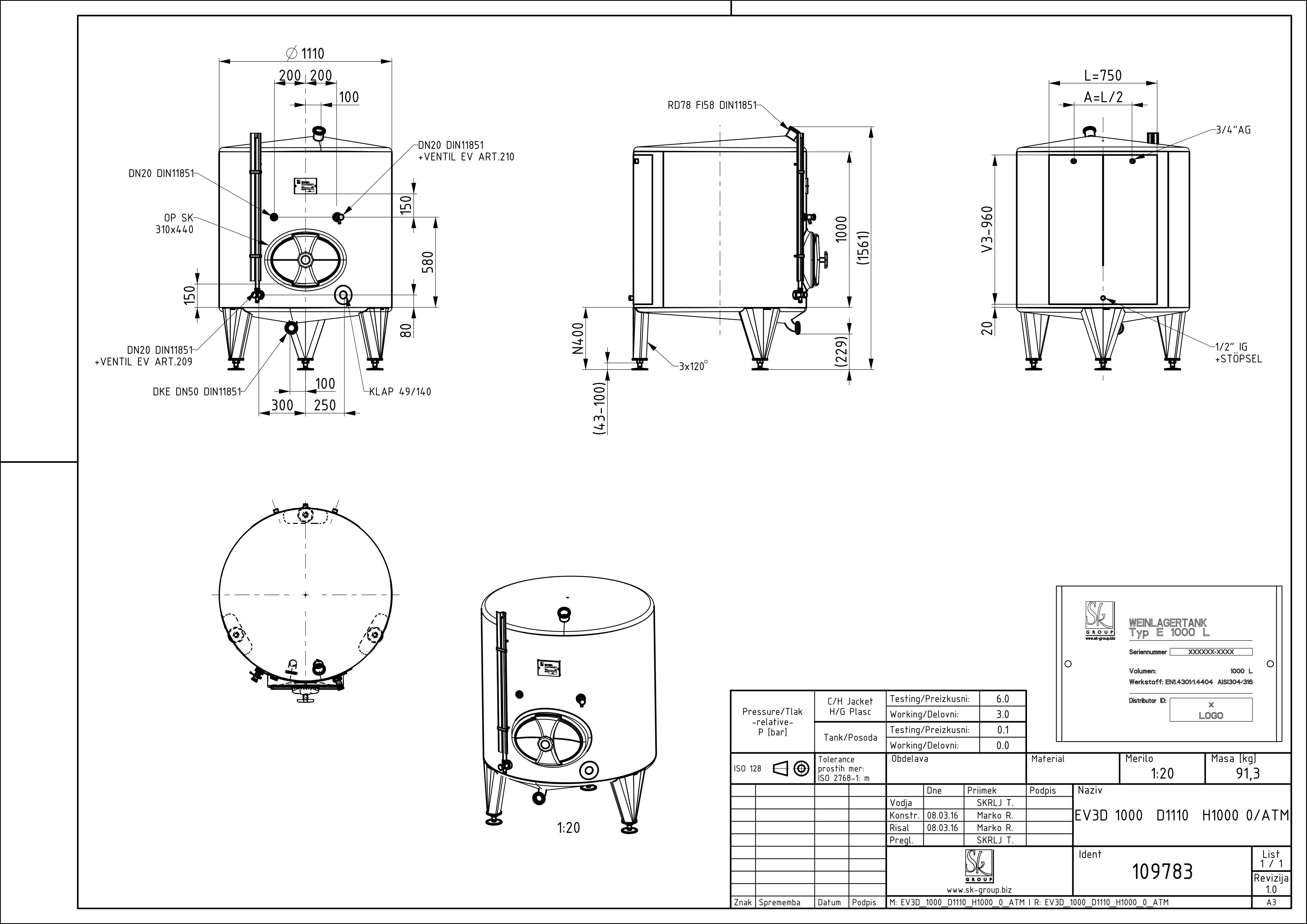 Classic storage tank with double jacket