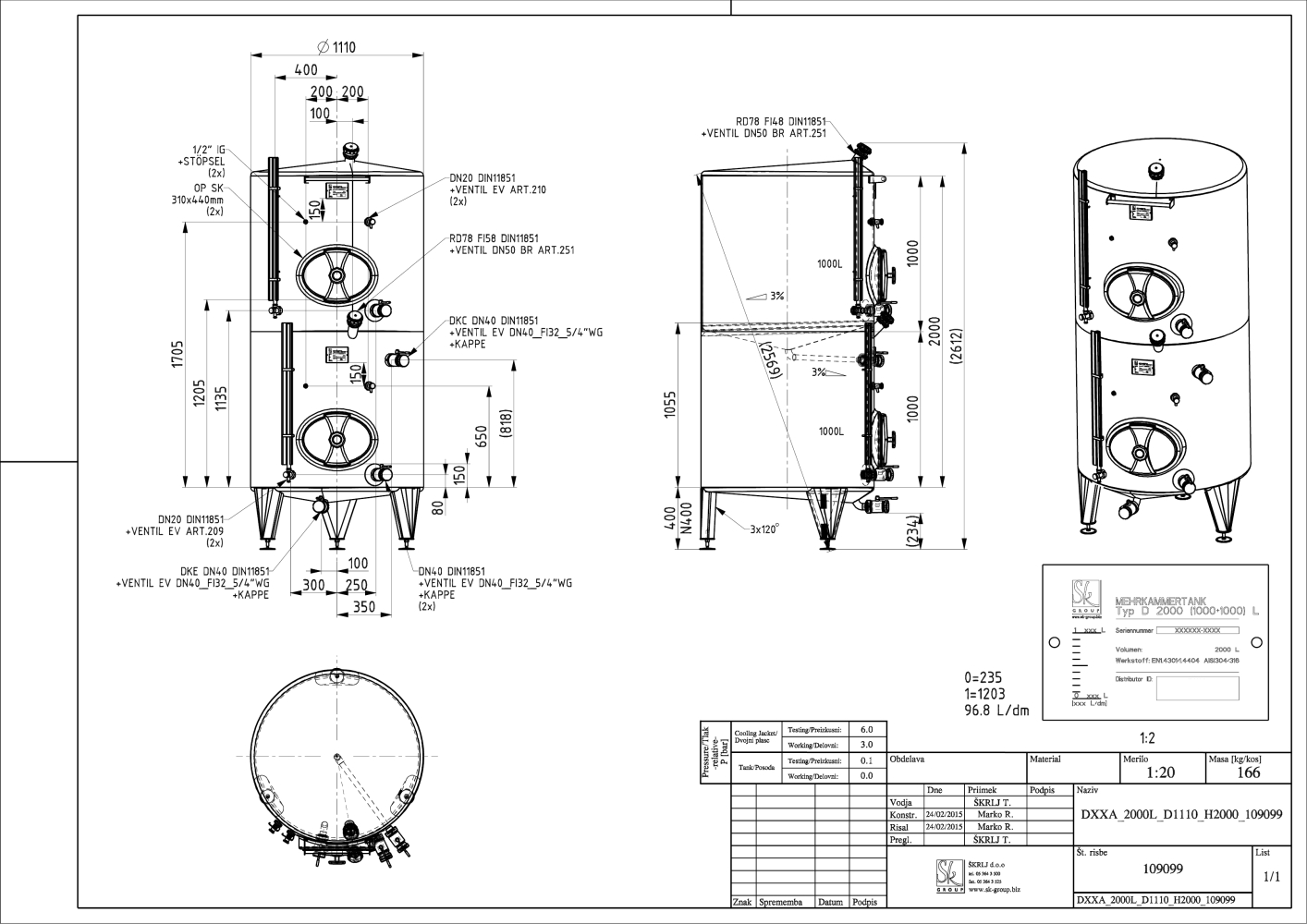 Storage tank with intermediate bottom