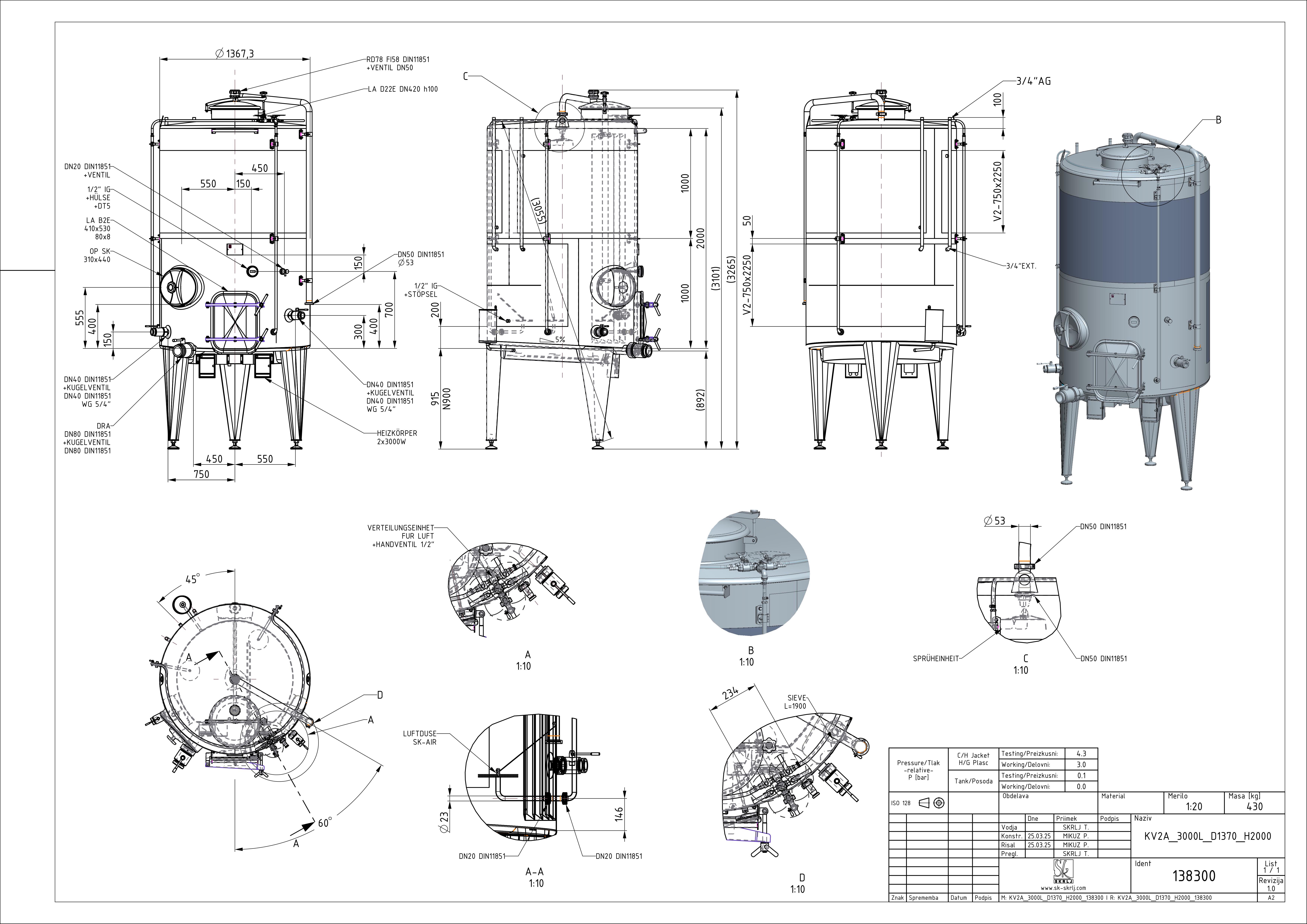 Closed pump-over fermenter with double jacket