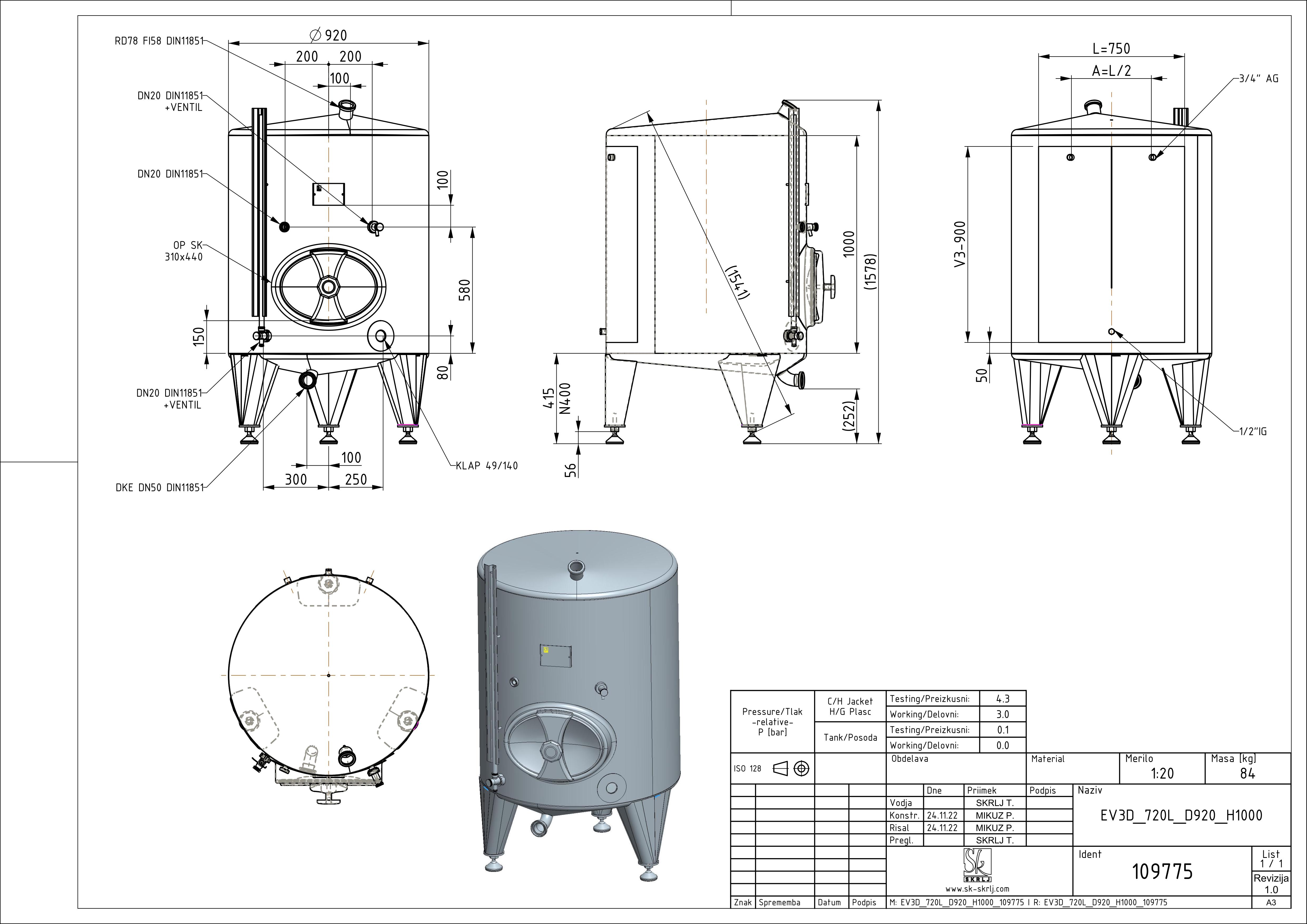 Classic storage tank with double jacket