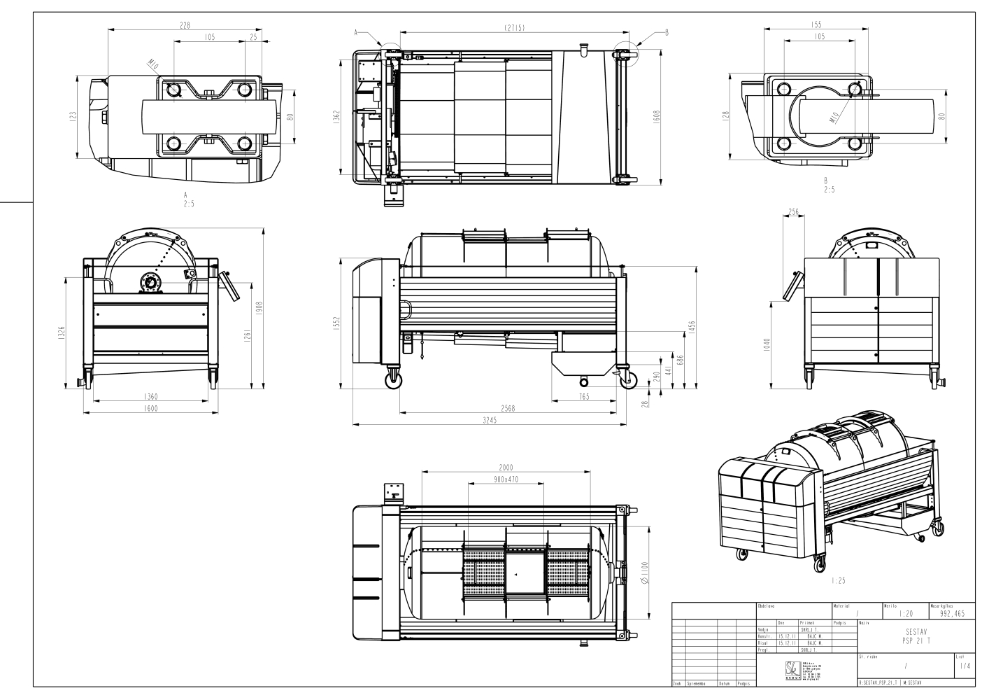 Pneumatic press type PSP - open pressing system, open drum with perforated surface