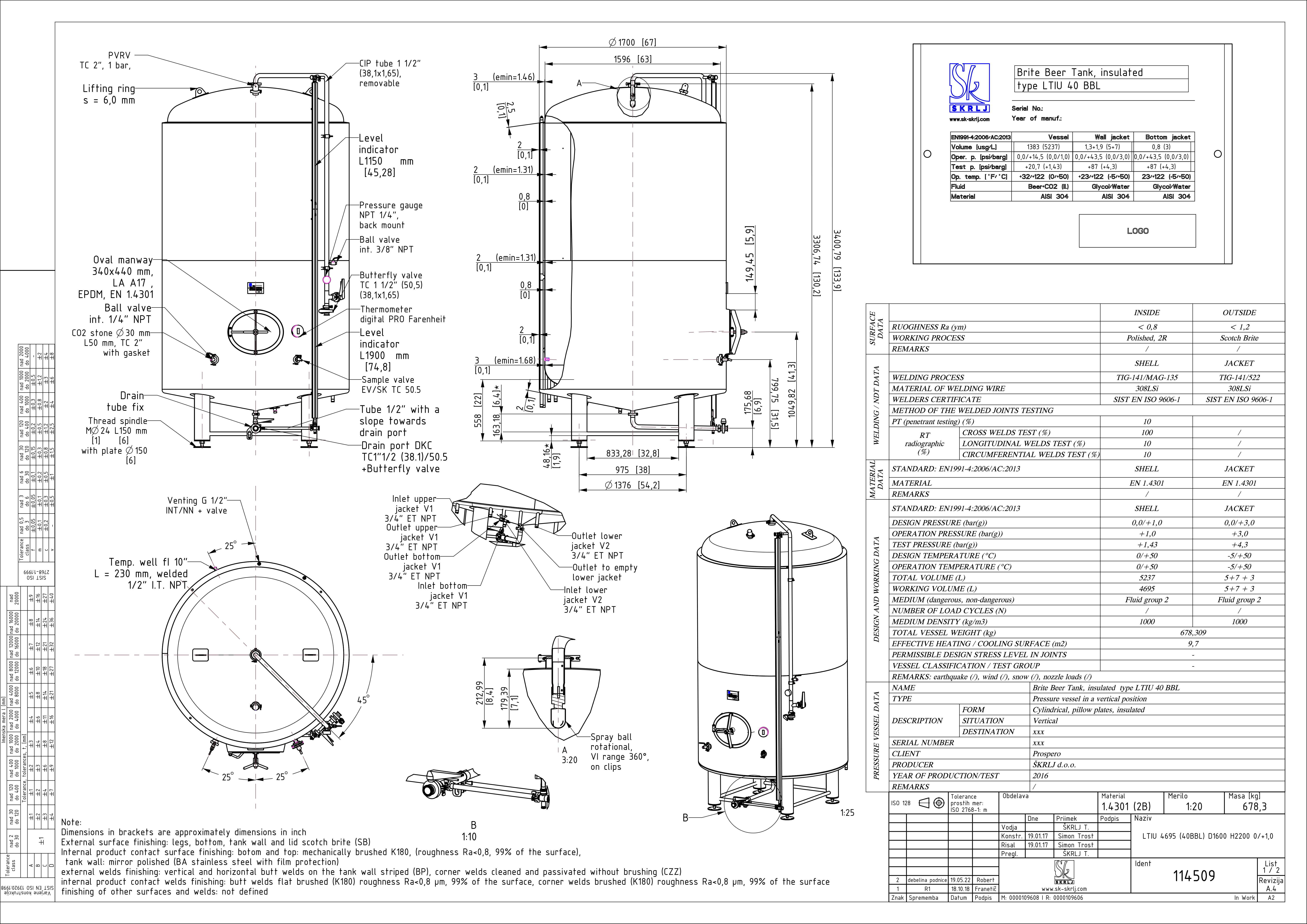 Brite beer tank, insulated