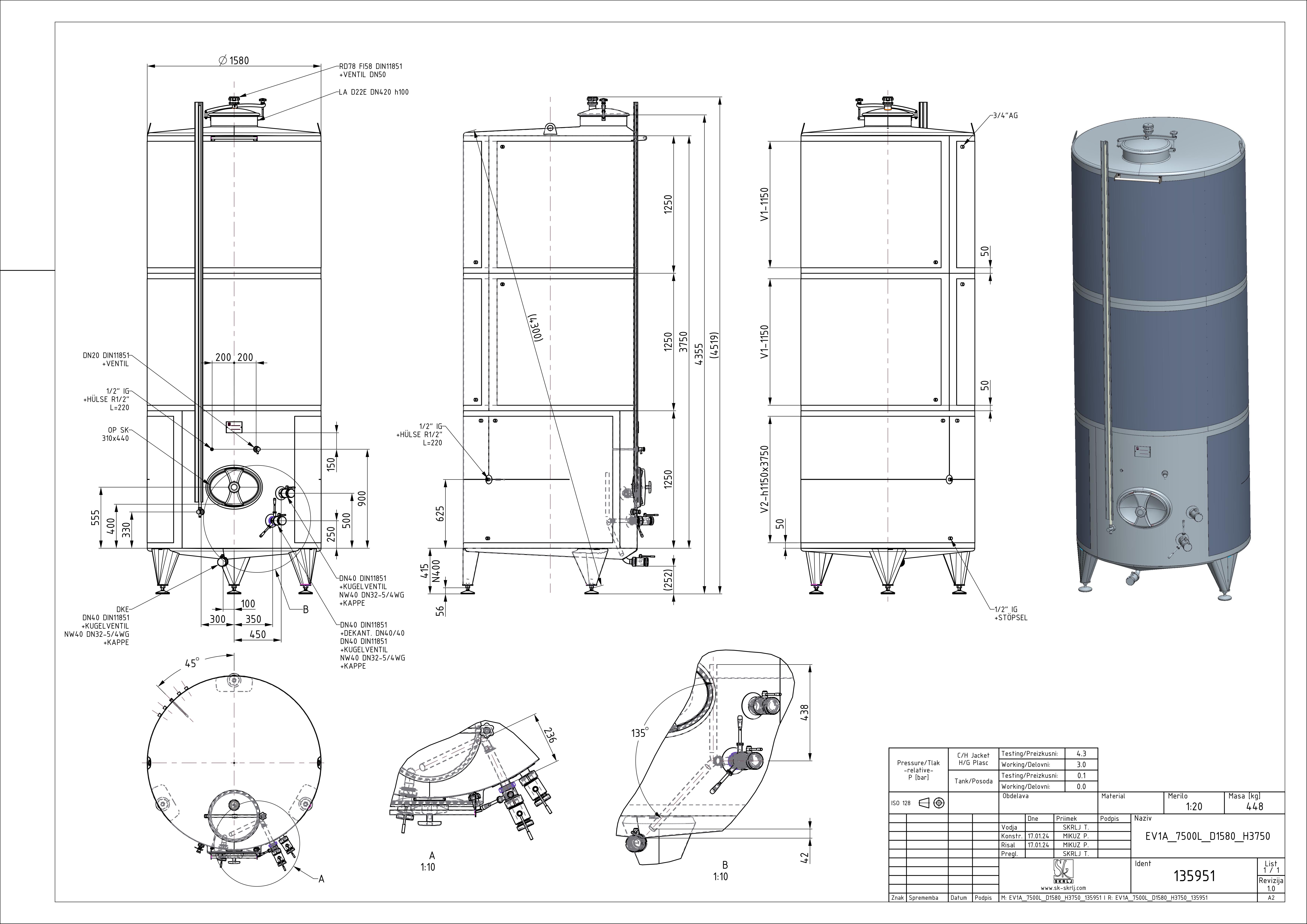 Classic storage tank with double jacket