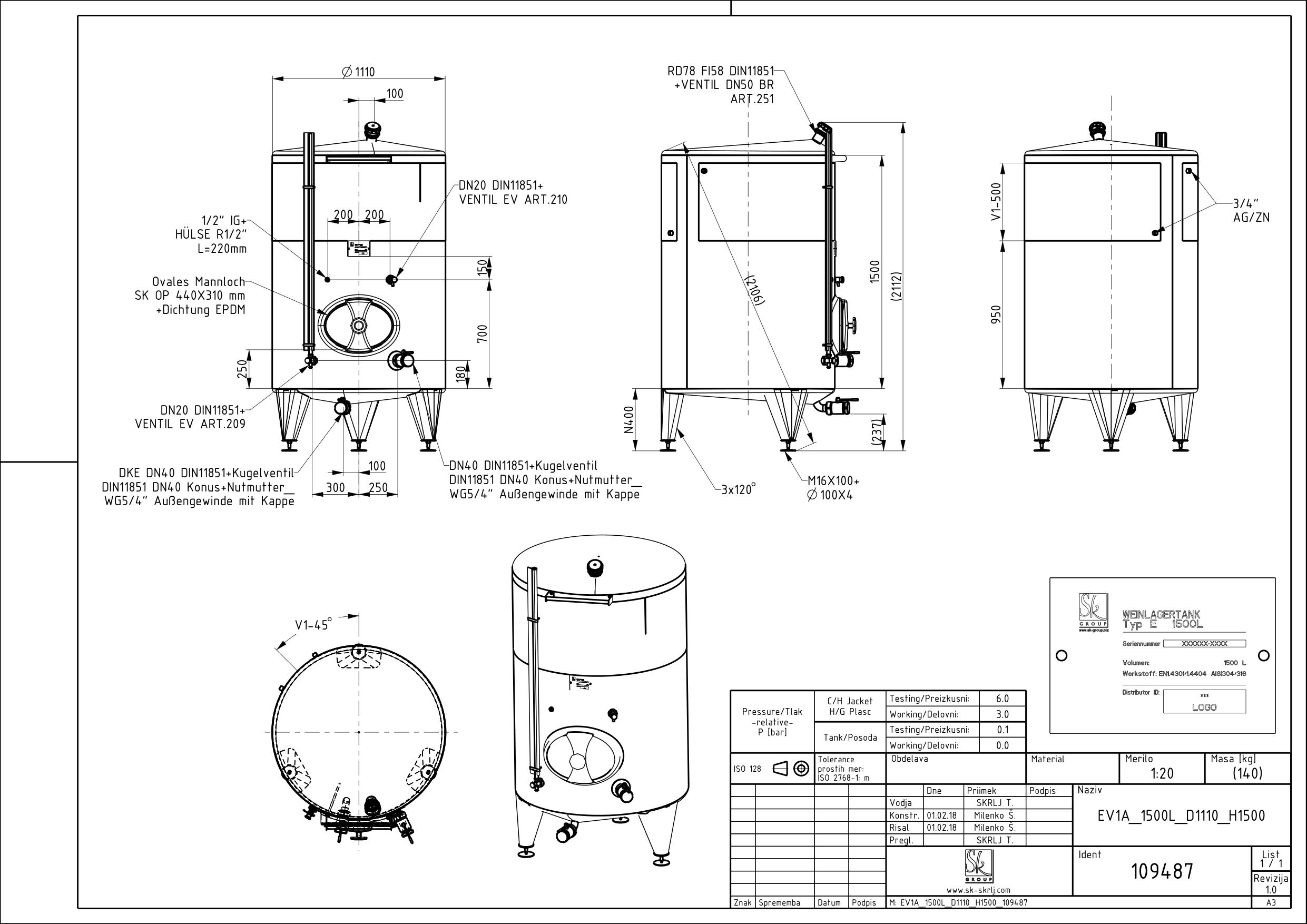 Classic storage tank with double jacket