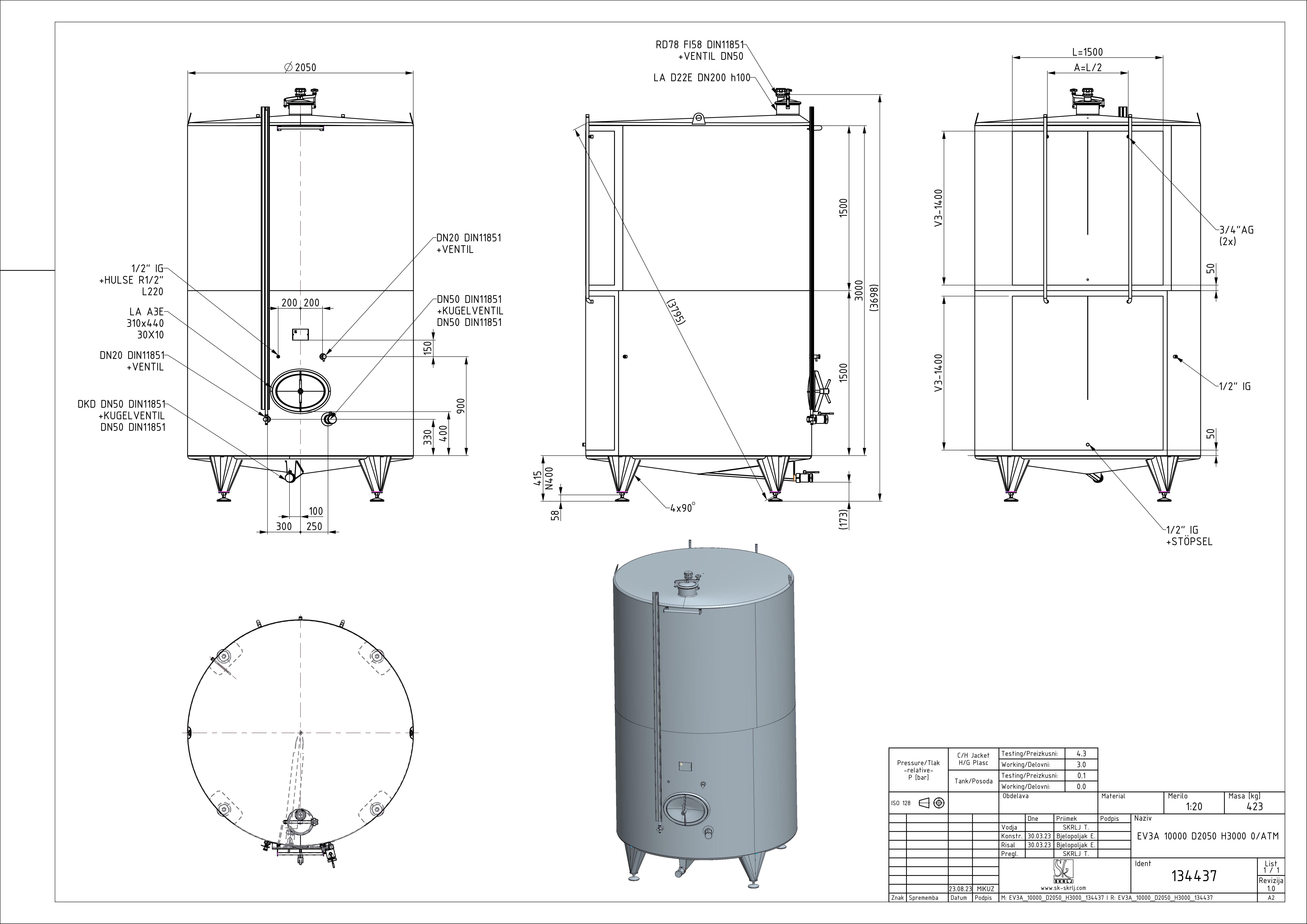 Classic storage tank with double jacket