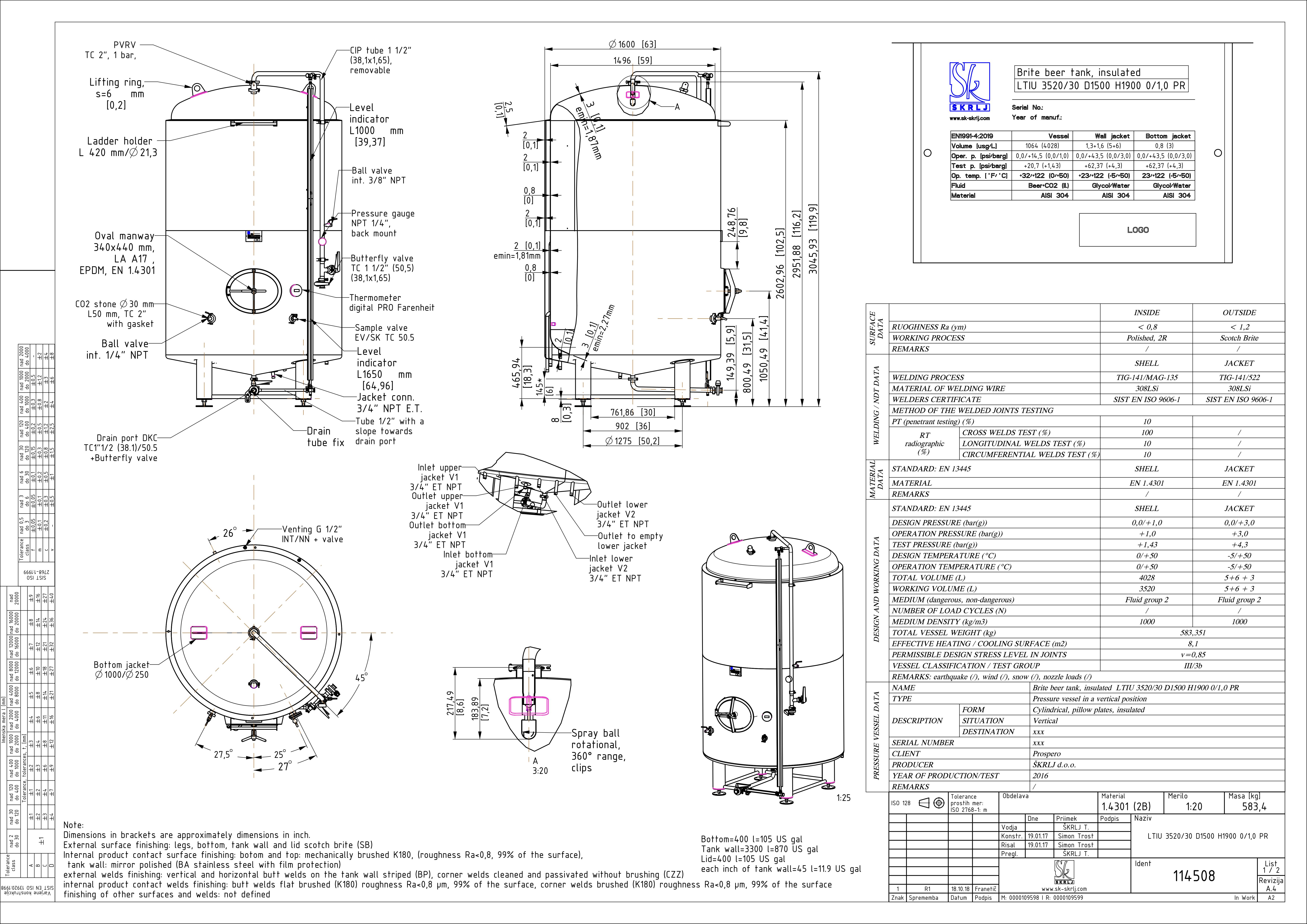 Brite beer tank, insulated