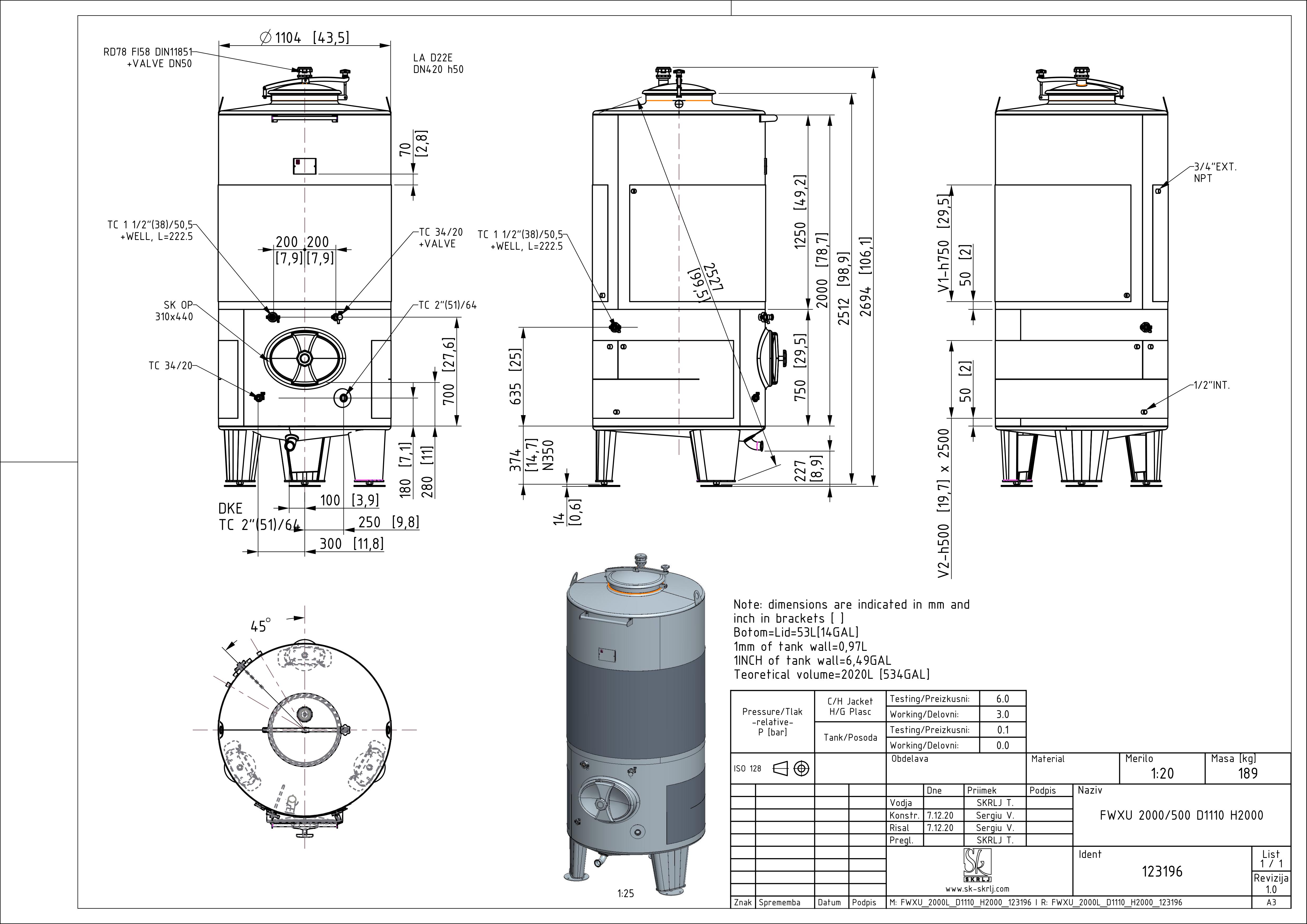 Fixed capacity white wine tank