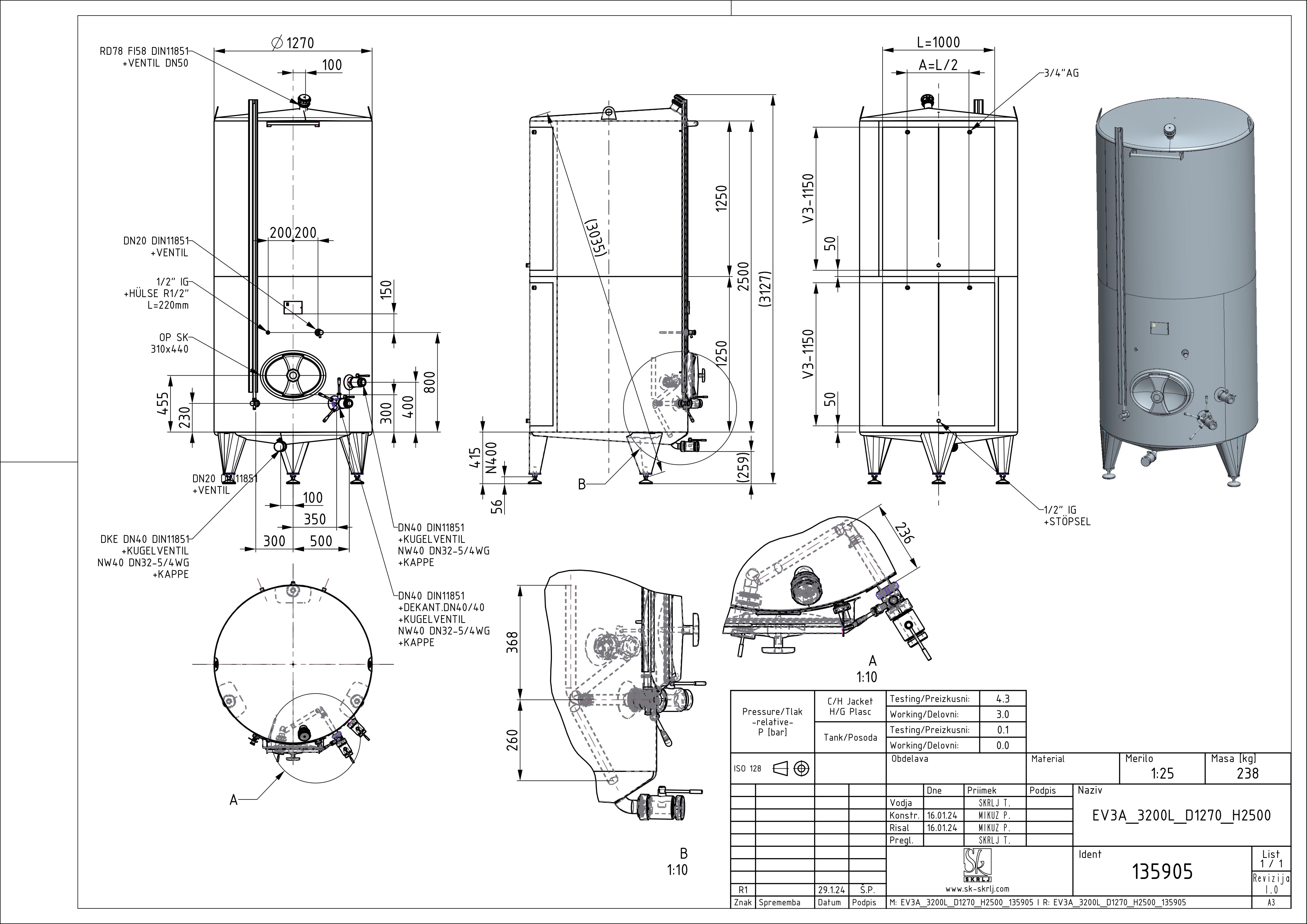 Classic storage tank with double jacket