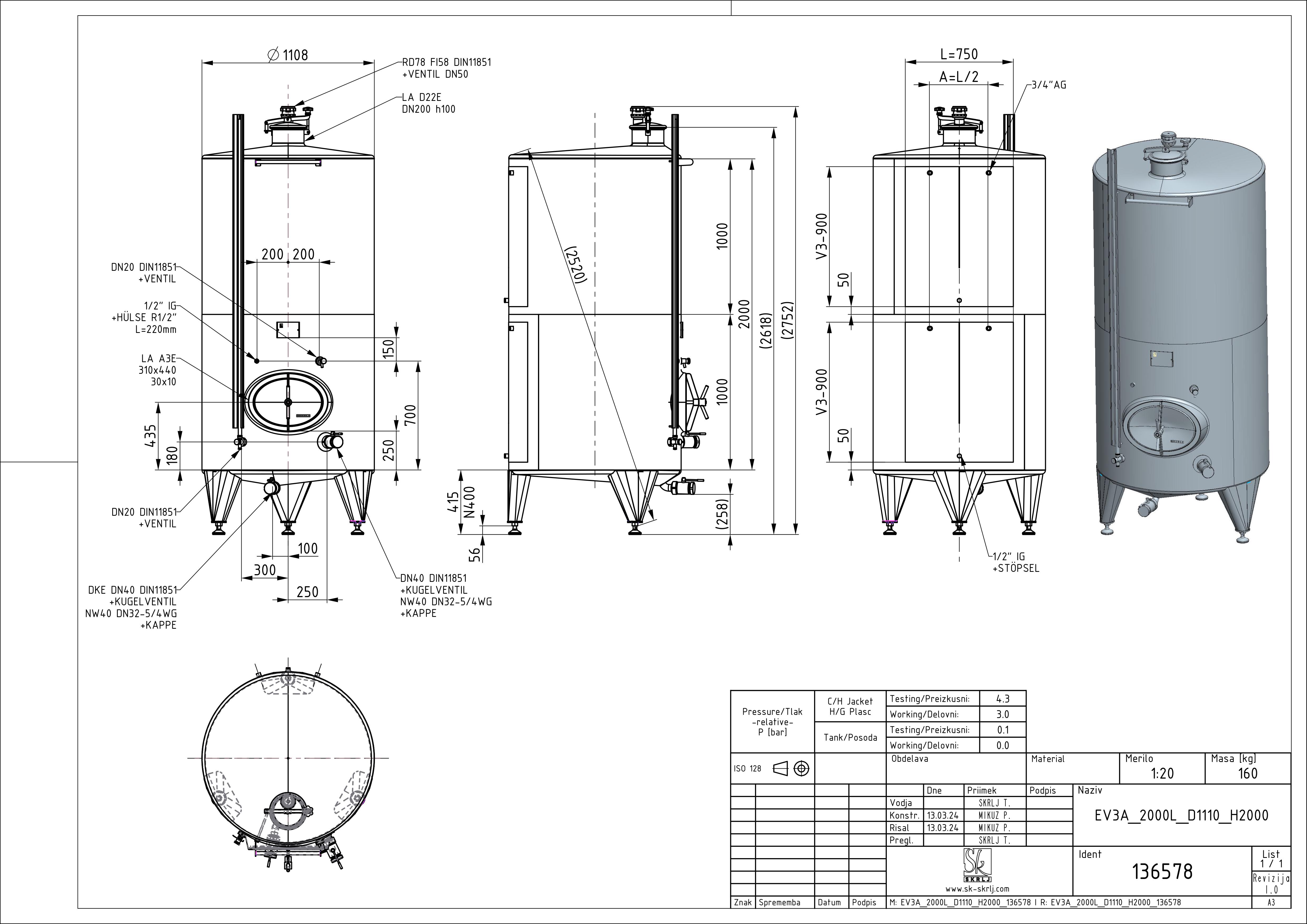 Classic storage tank with double jacket