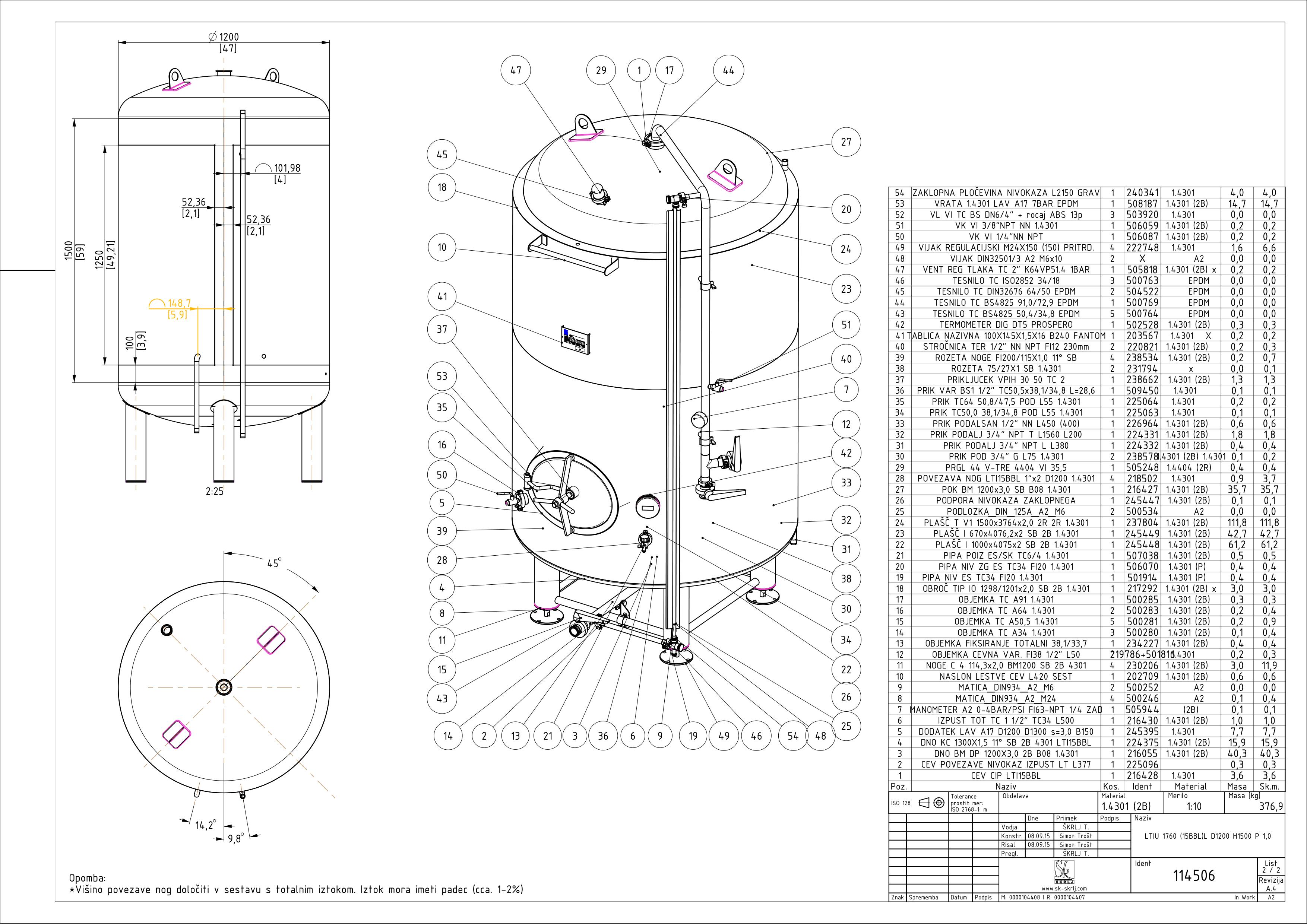 Brite beer tank, insulated