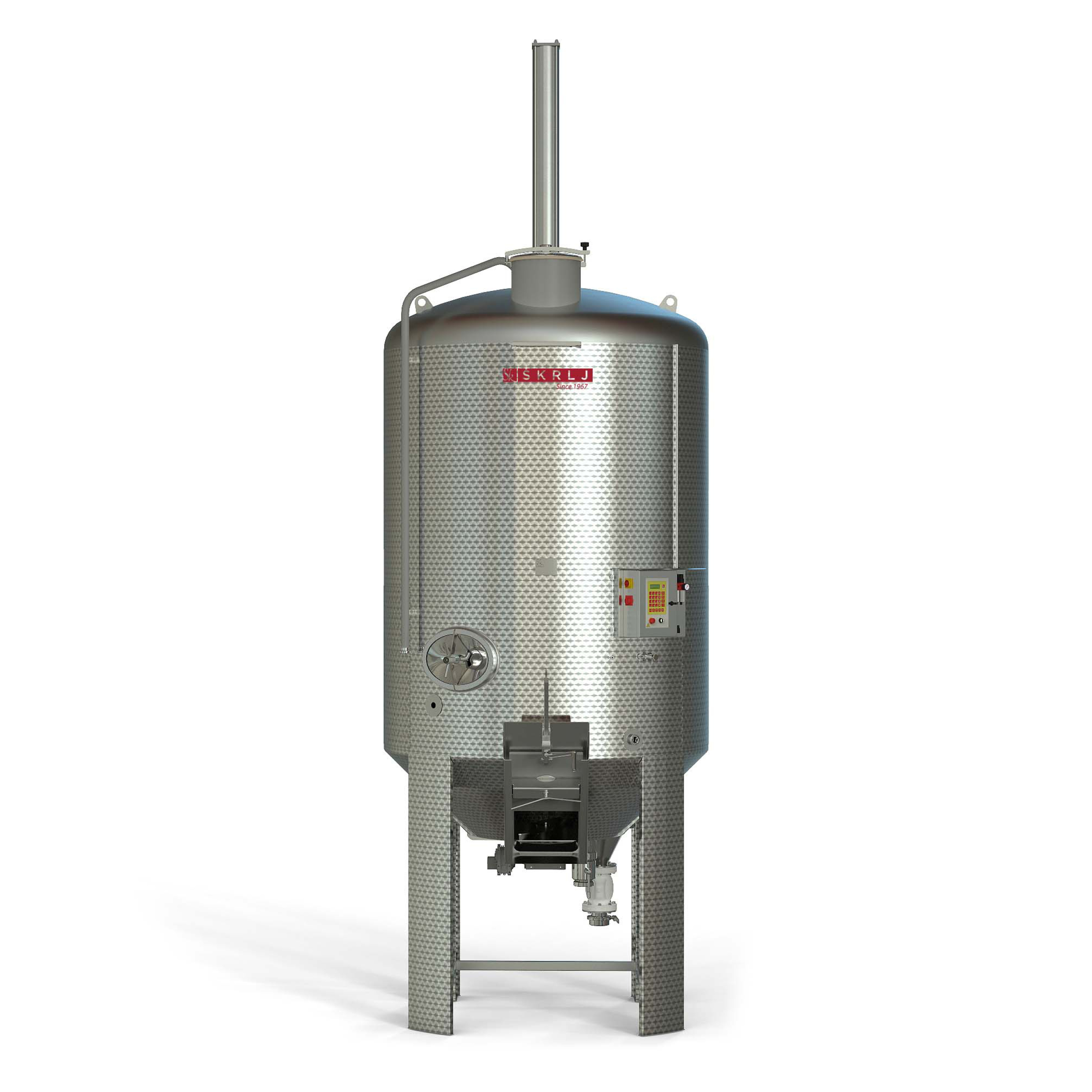 Punch-down fermenter with pip removal system