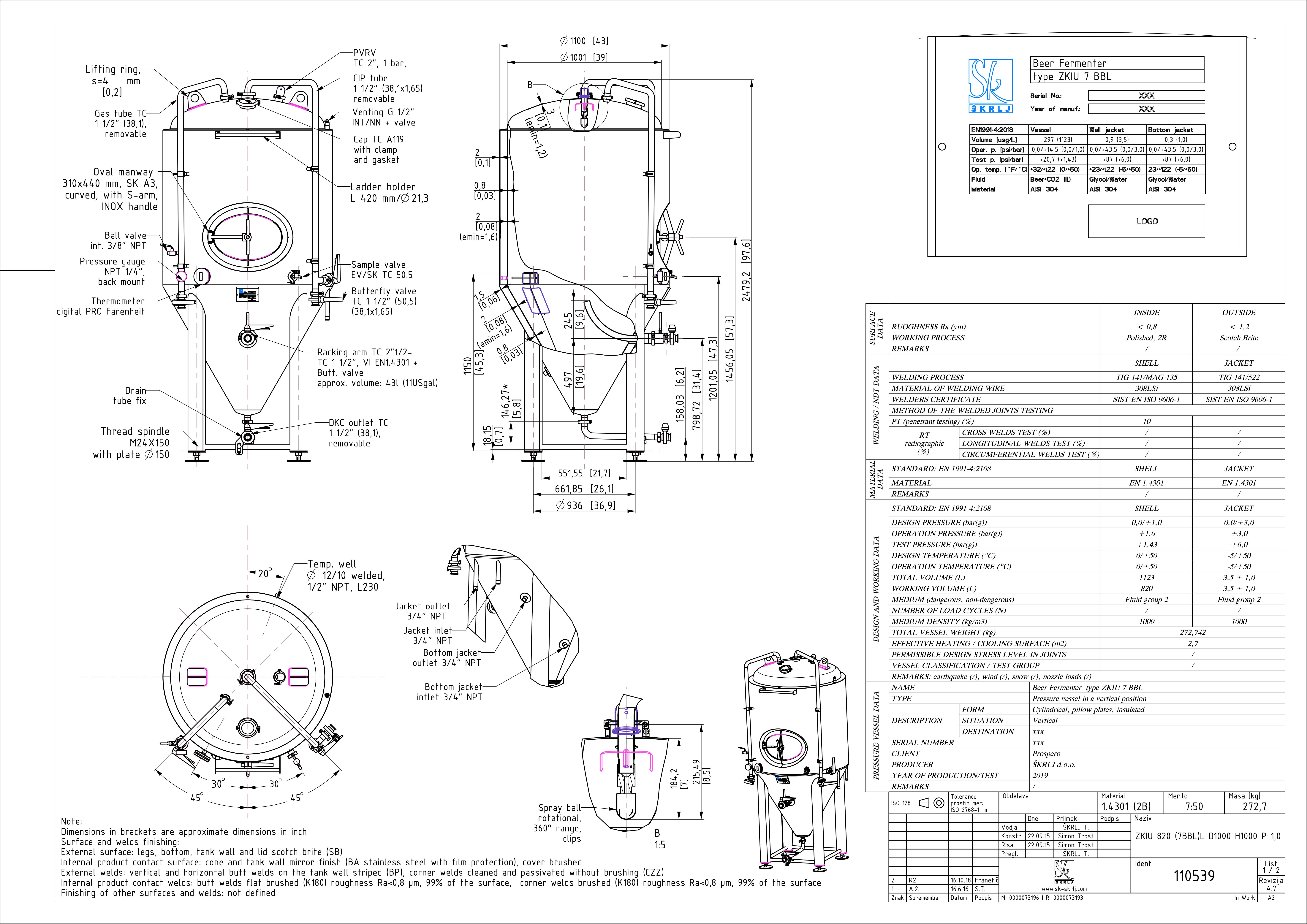 Cylindroconical fermentation and storage tank, insulated