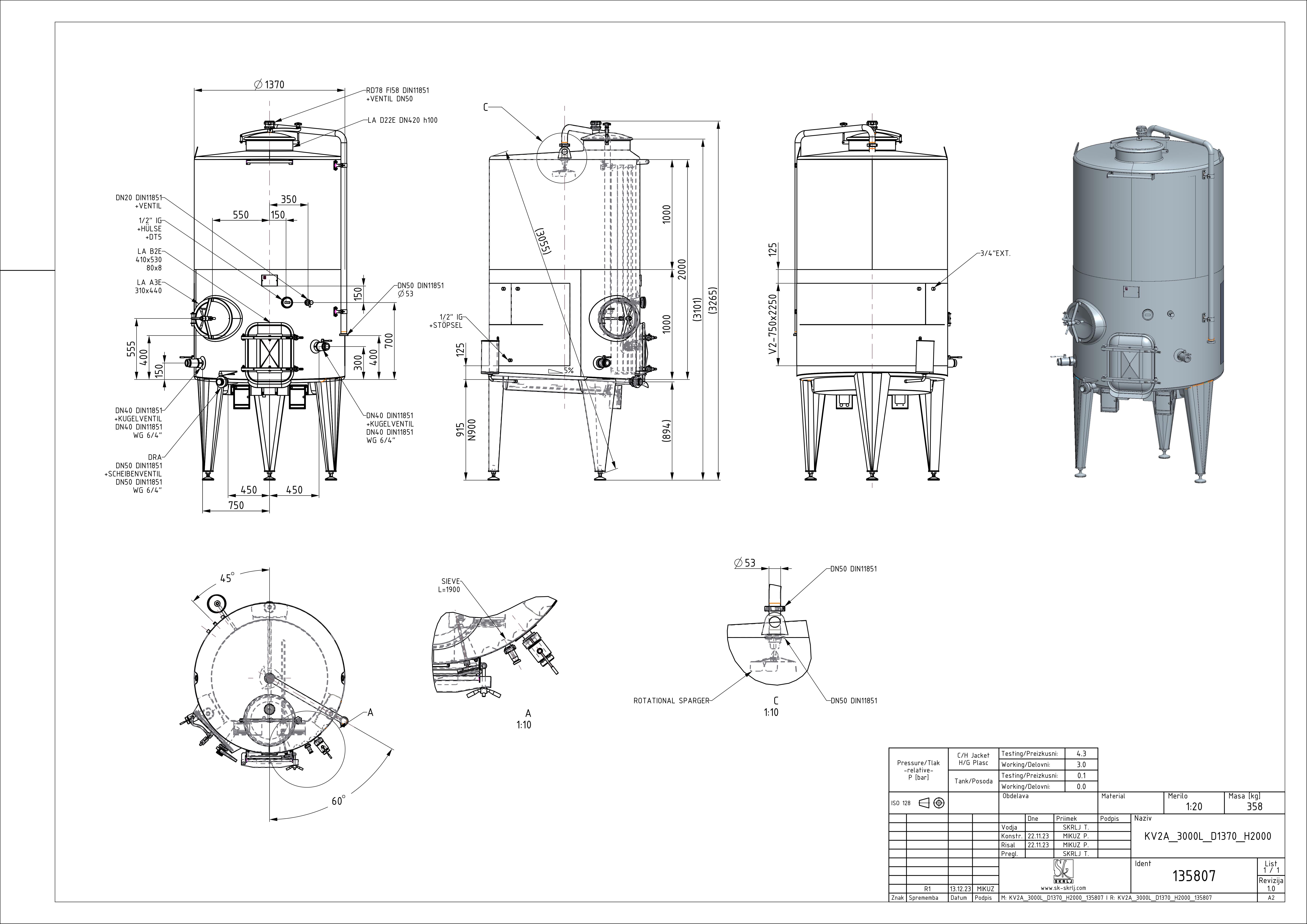 Closed pump-over fermenter with double jacket